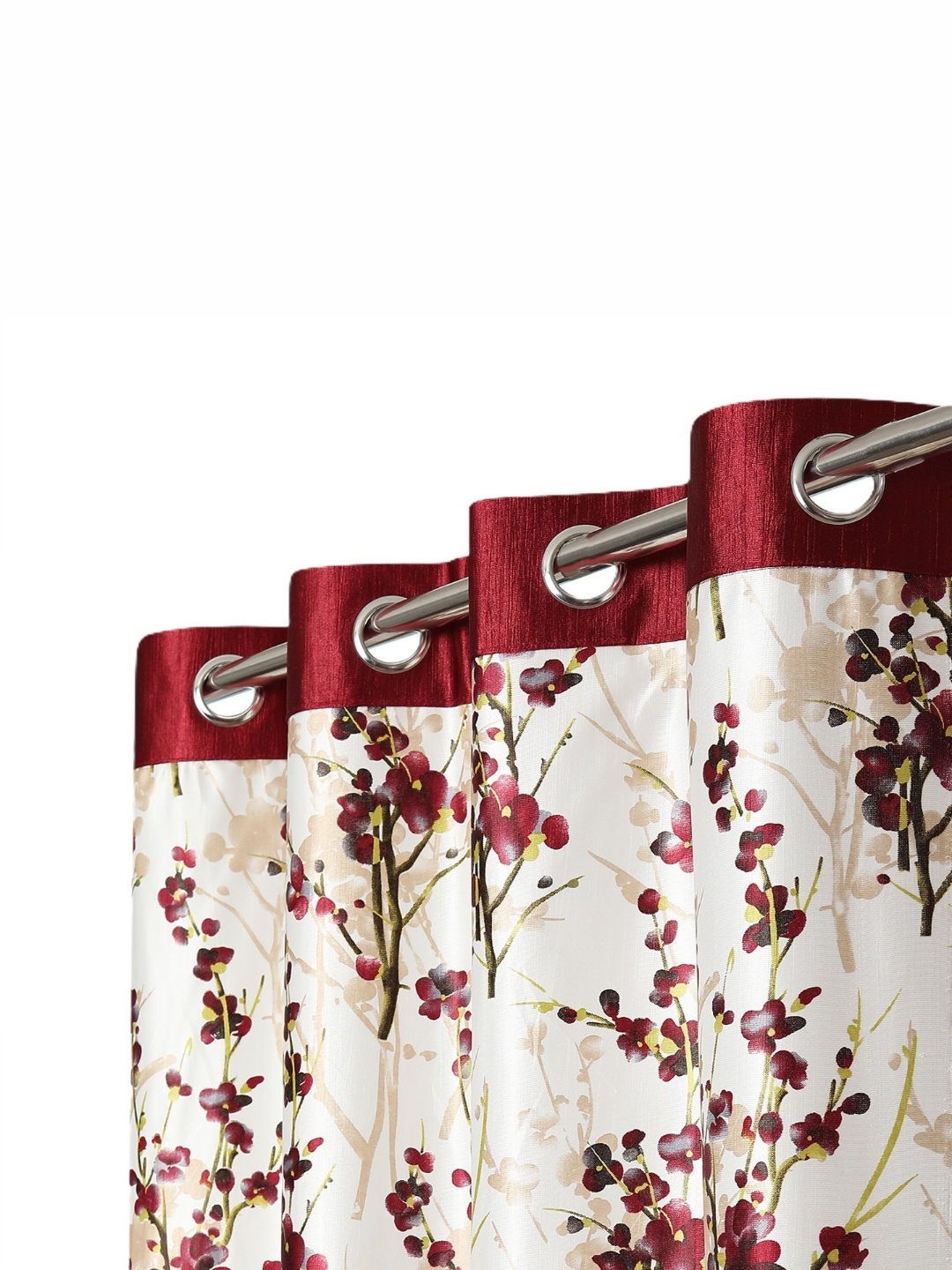 

REYANSH DECOR Maroon & Off White 2 Pieces Floral Printed Long Door Curtains