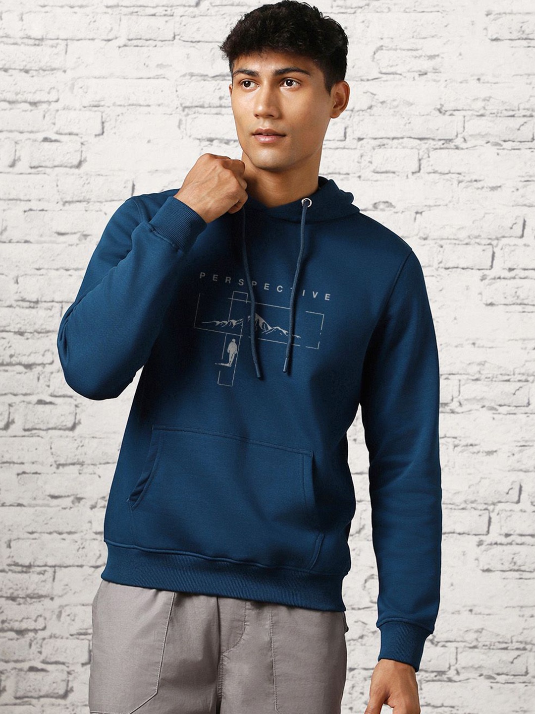 

NOBERO Men Printed Hooded Sweatshirt, Navy blue