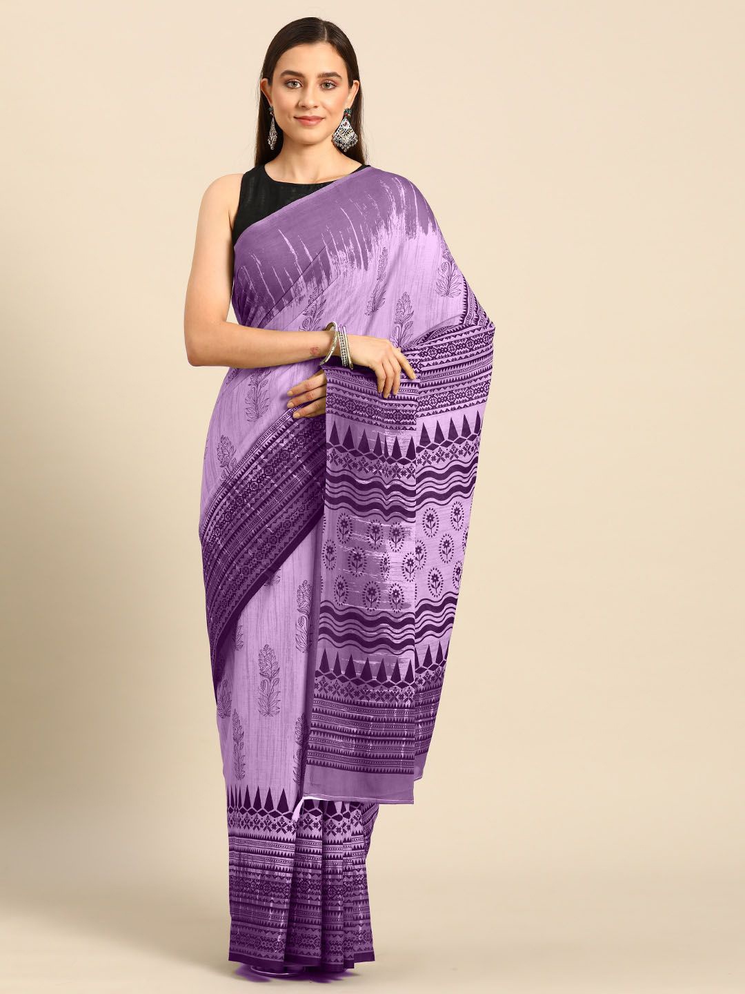 

BUTA BUTI Ethnic Motifs Printed Pure Cotton Saree, Lavender