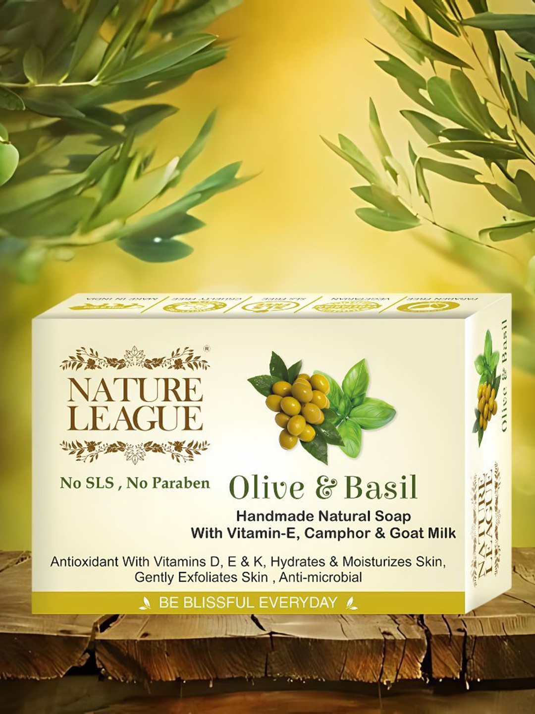 

NATURE LEAGUE Set Of 4 Olive & Basil Skin Nourishing Soaps- 100g Each, Green