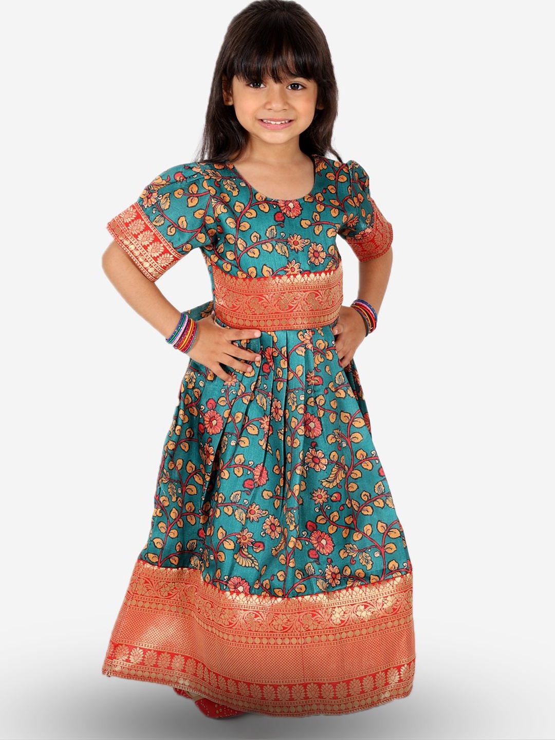

BownBee Kalamkari Printed Party Dress Gown, Green