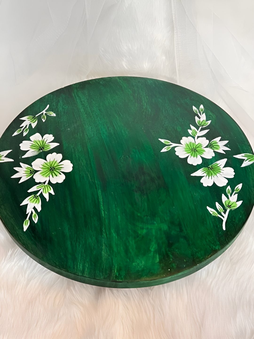 

Timaya's Decor Floret Lazy Susan Green & White Floral Printed Wooden Food Platter