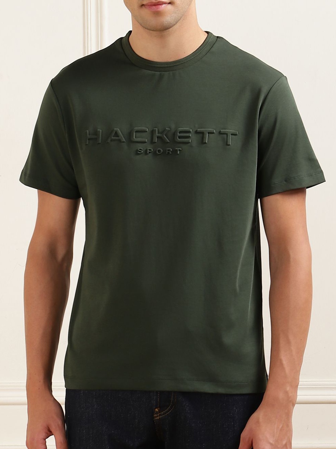 

HACKETT LONDON Men Solid Round Neck Cotton T-shirt, Olive