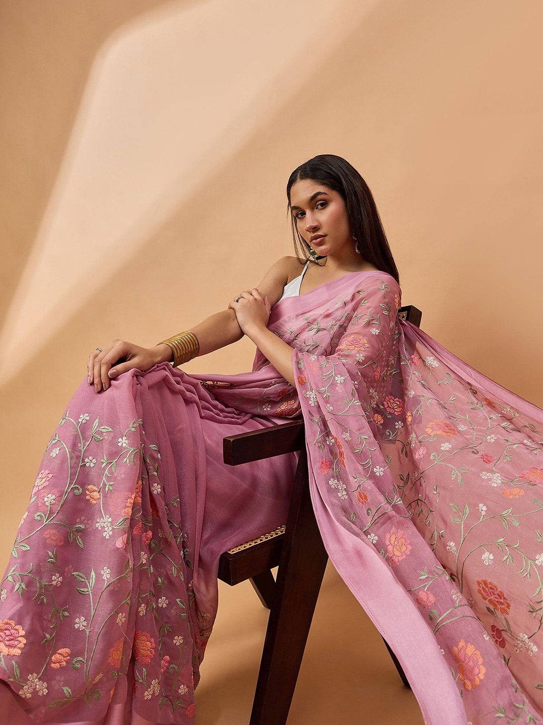 

all about you Floral Embroidered Saree, Purple