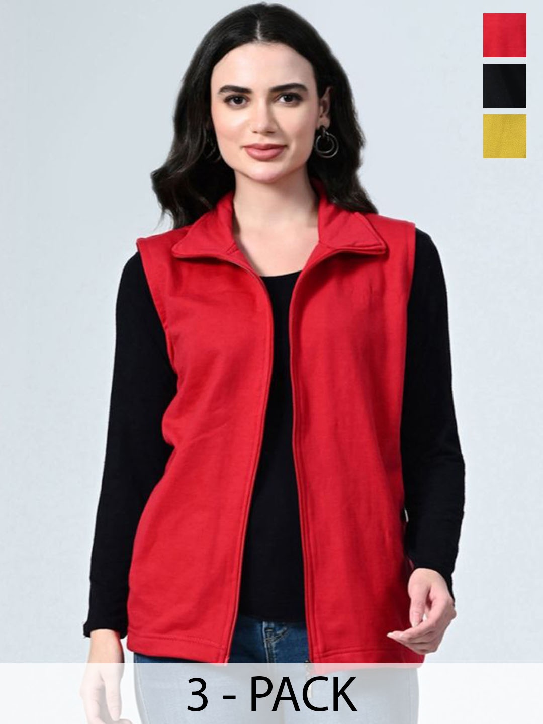 

BAESD Women Pack Of 3 Fleece Lightweight Open Front Jacket, Red
