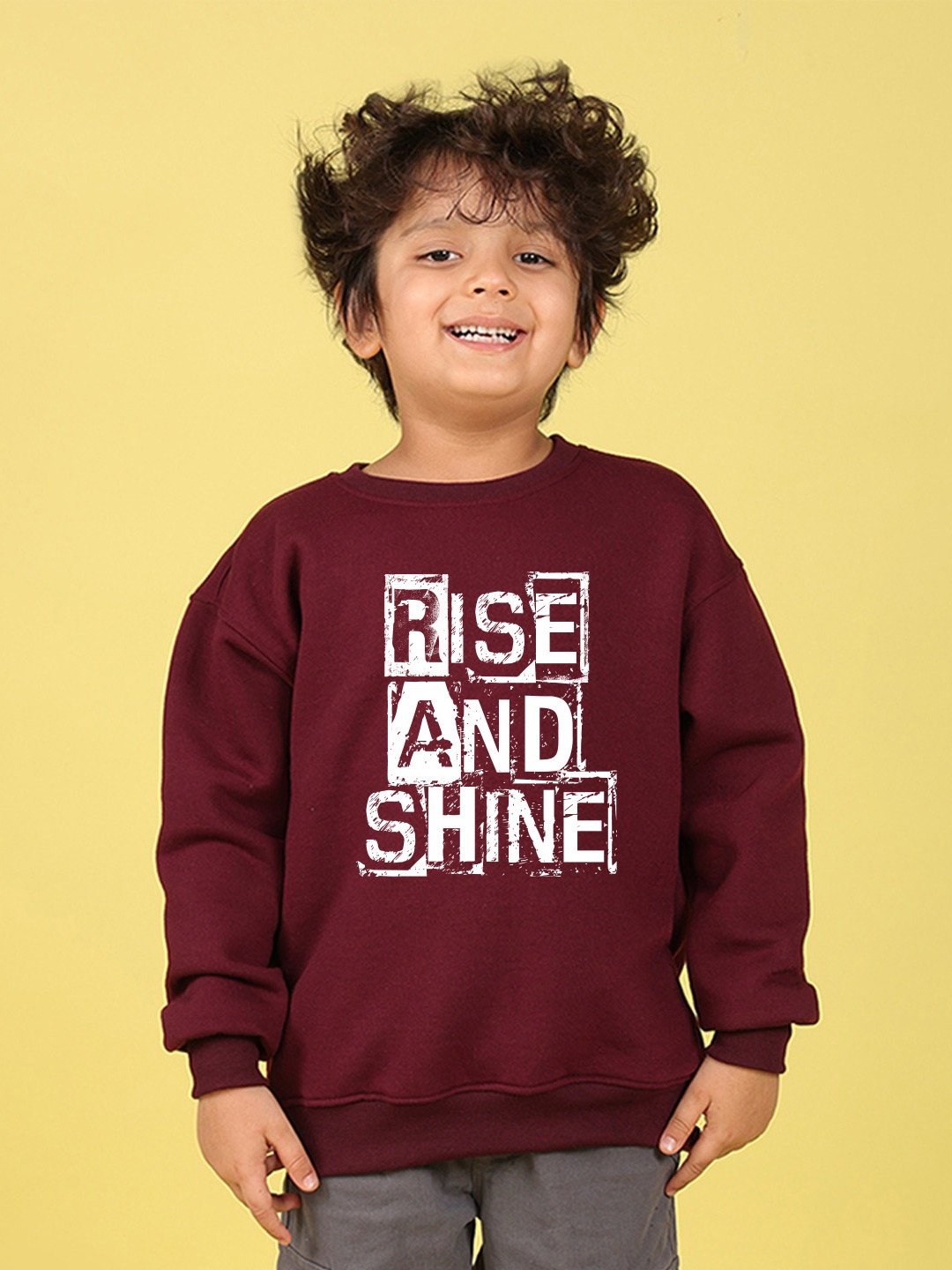 

NUSYL Boys Printed Oversized Sweatshirt, Maroon