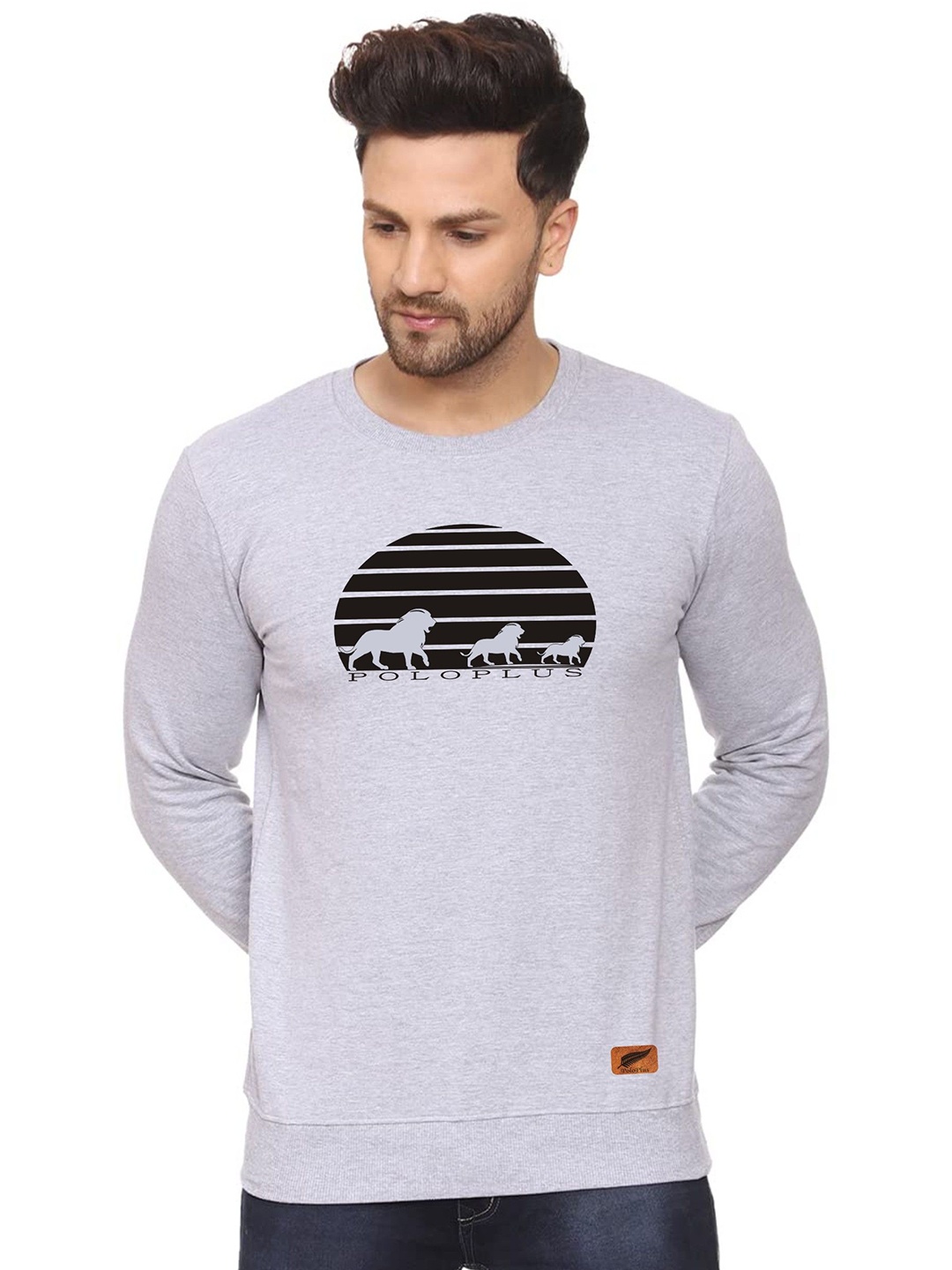 

Polo Plus Men Alphanumeric Printed Round Neck Sweatshirt, Grey