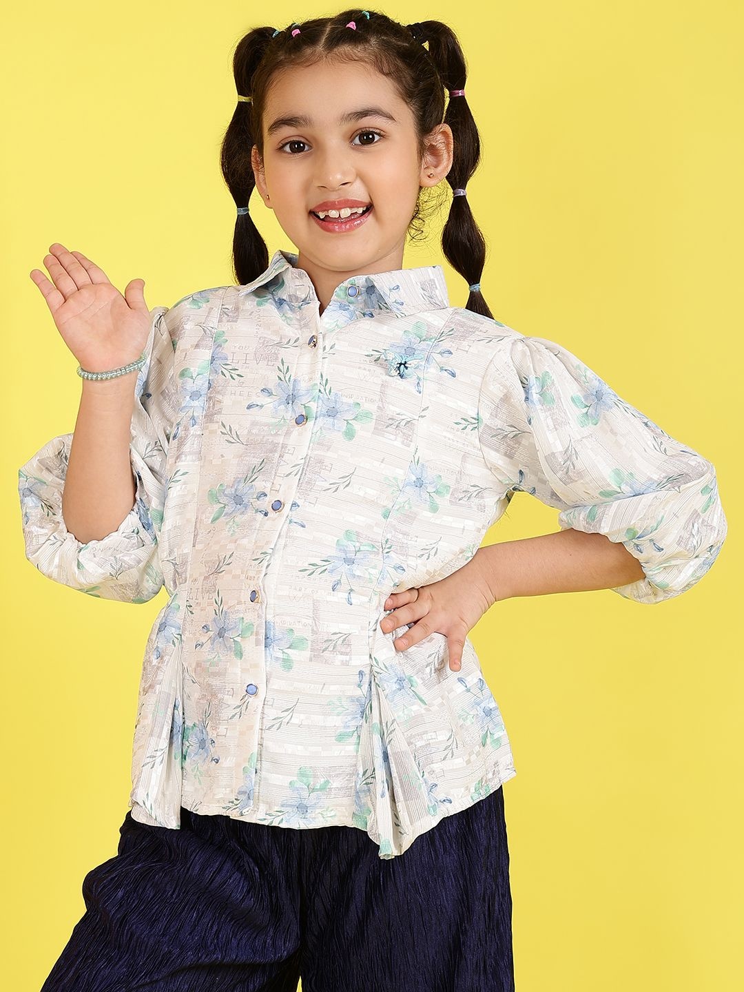 

BAESD Girls Floral Printed Shirt Style Top, White