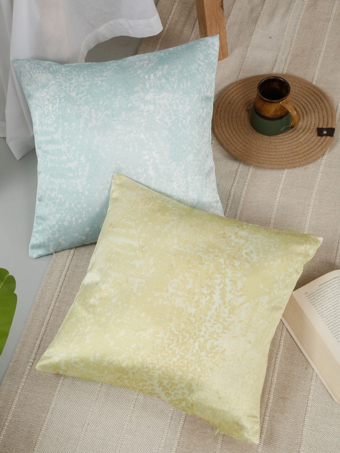 

ROSARA HOME Blue & Yellow 2 Pieces Abstract Printed Square Cushion Covers