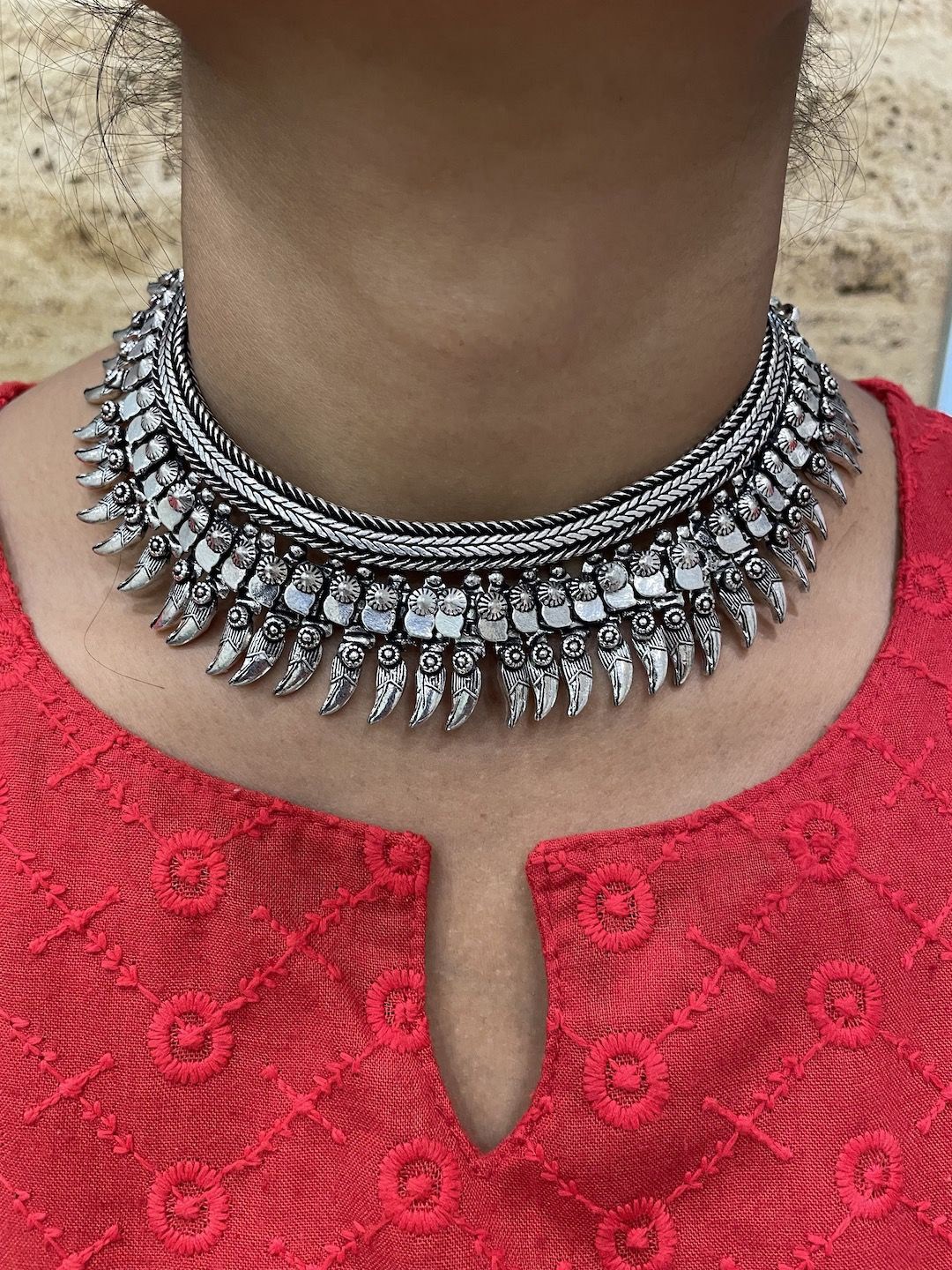 

Digital Dress Room Silver-Plated Banjara Oxidised Necklace
