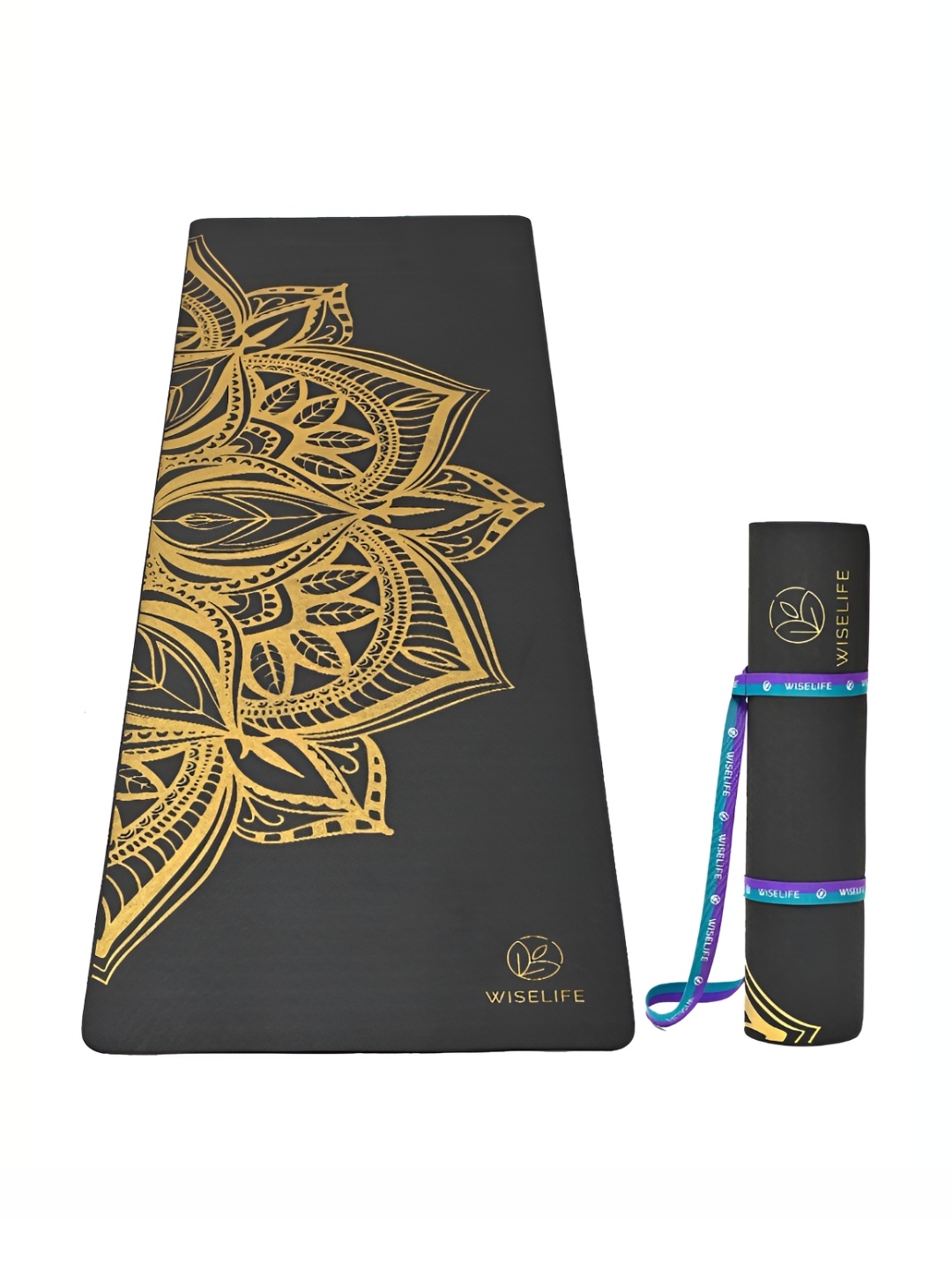 

WiseLife Black Printed Rectangular Yoga Mat & Yoga strap