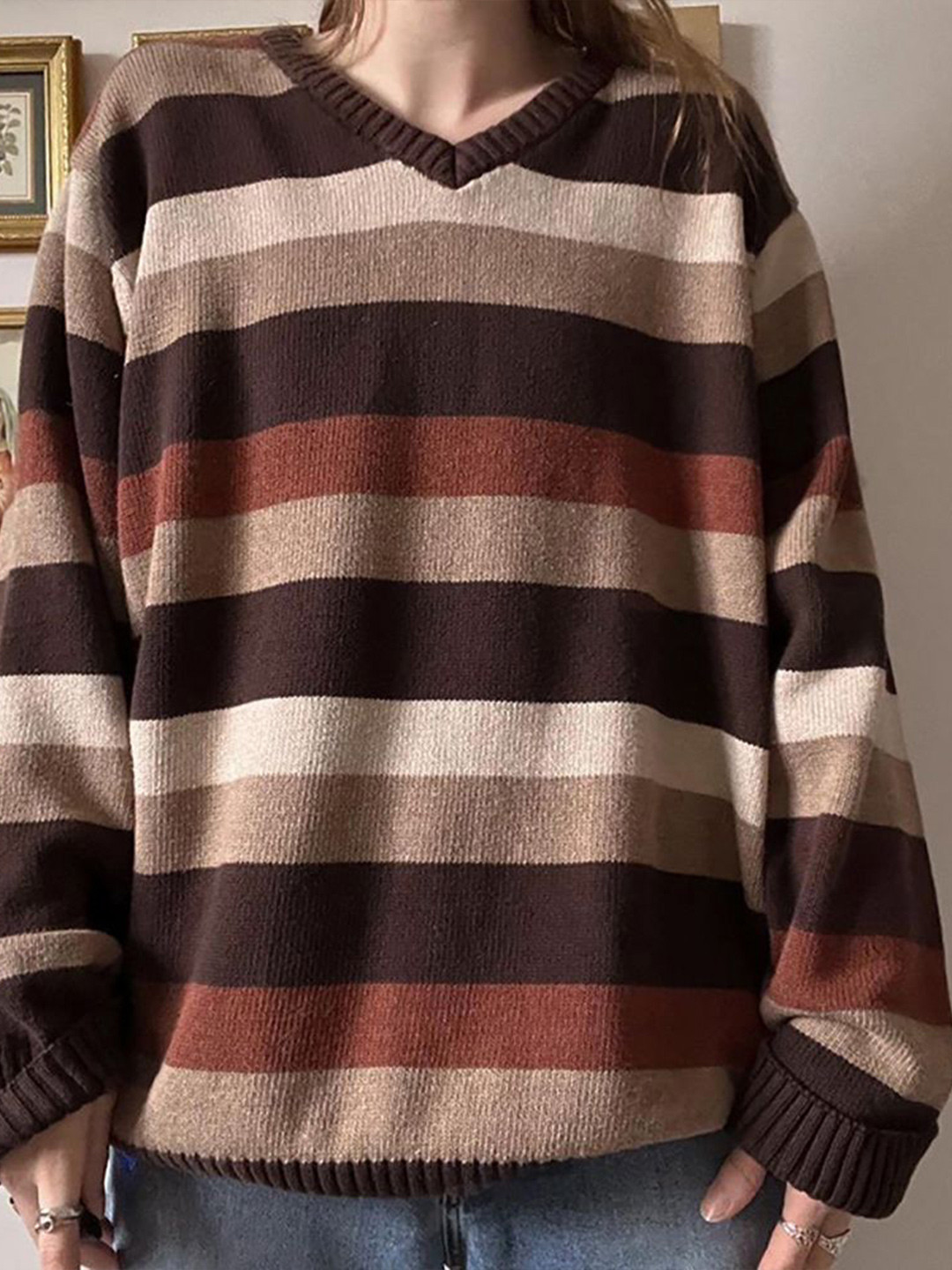 

StyleCast x Revolte Women Striped Pullover, Brown