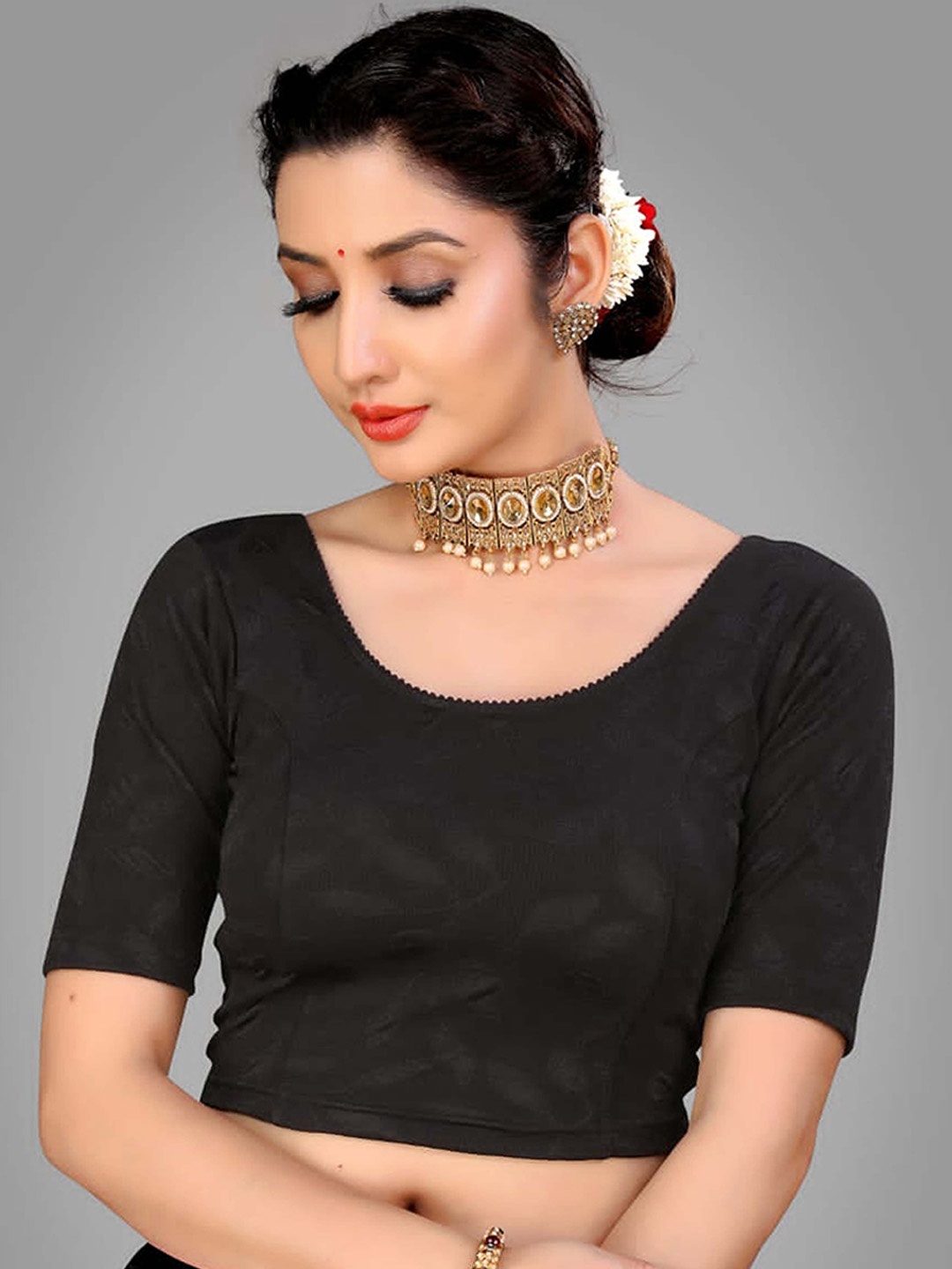 

Krimmple Stretchable Saree Blouse, Black