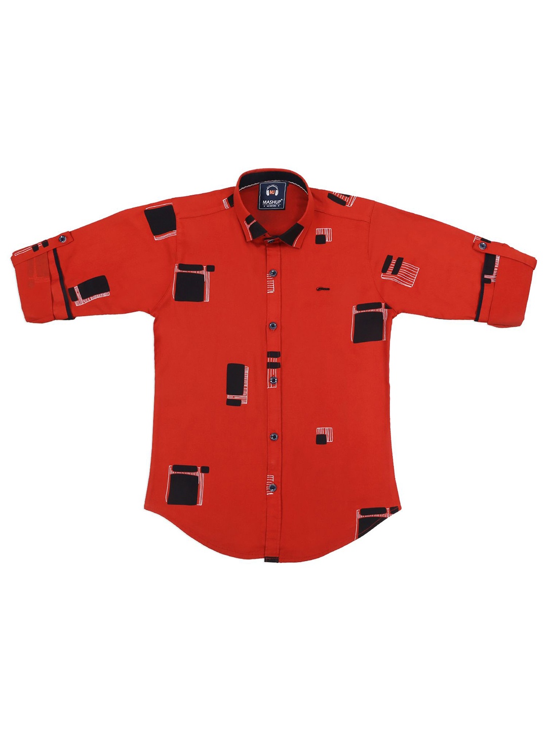 

MashUp Boys Classic Spread Collar Conversational Printed Cotton Casual Shirt, Rust