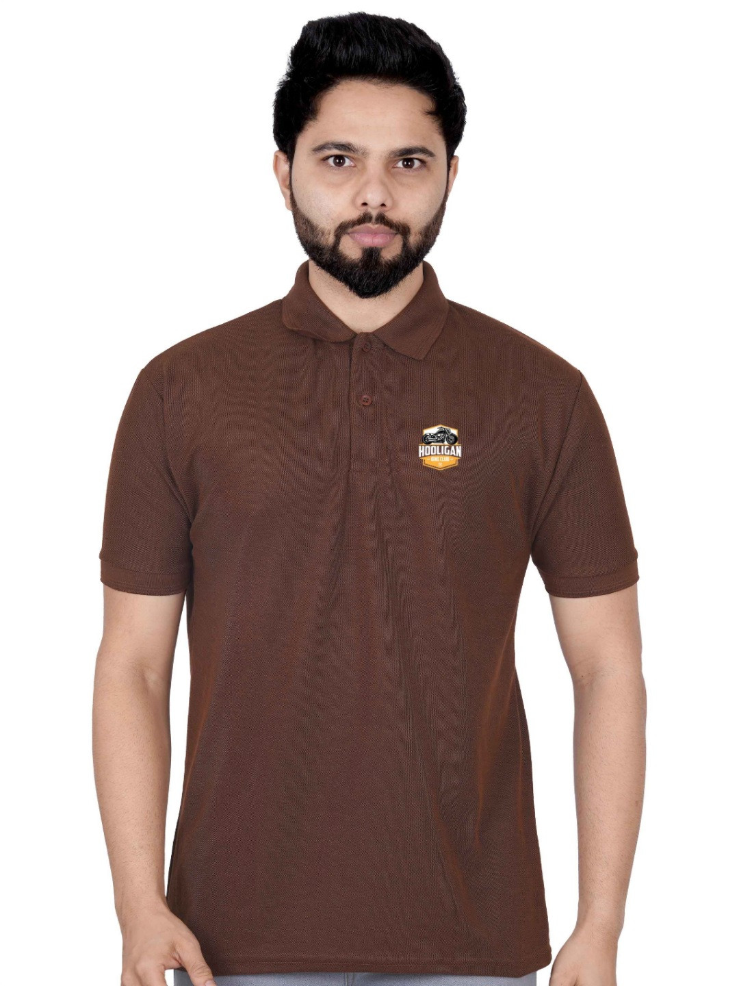 

LA MILANO Men Polo Collar Slim Fit T-shirt, Brown