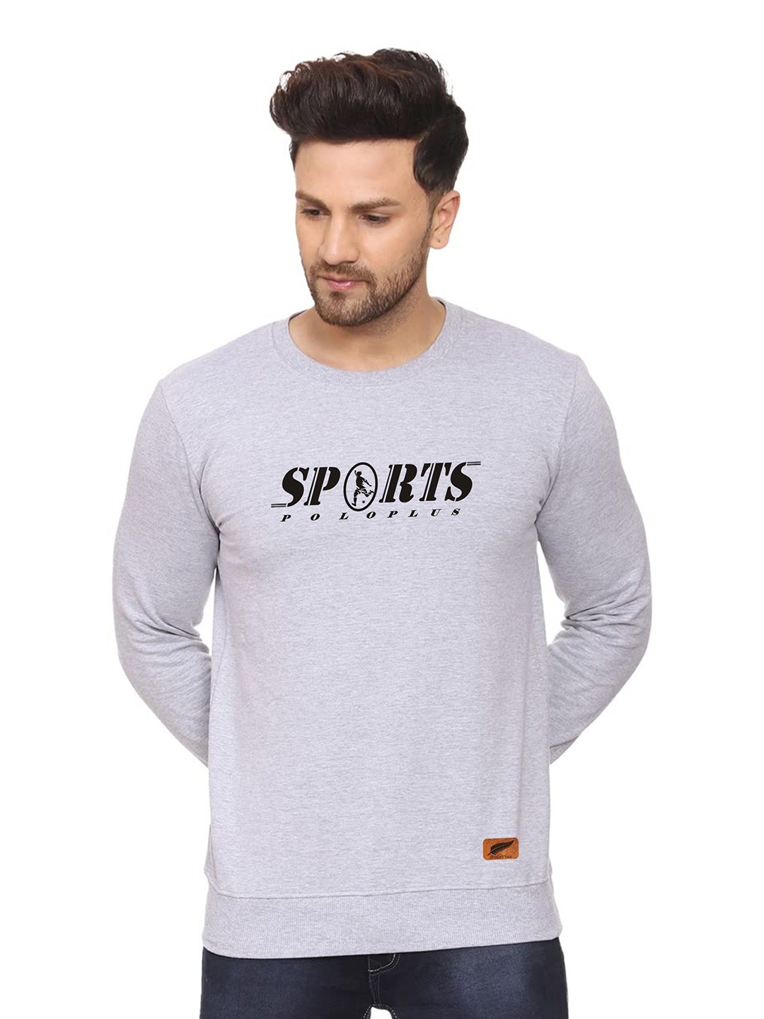 

Polo Plus Men Alphanumeric Printed Pullover Sweatshirt, Grey