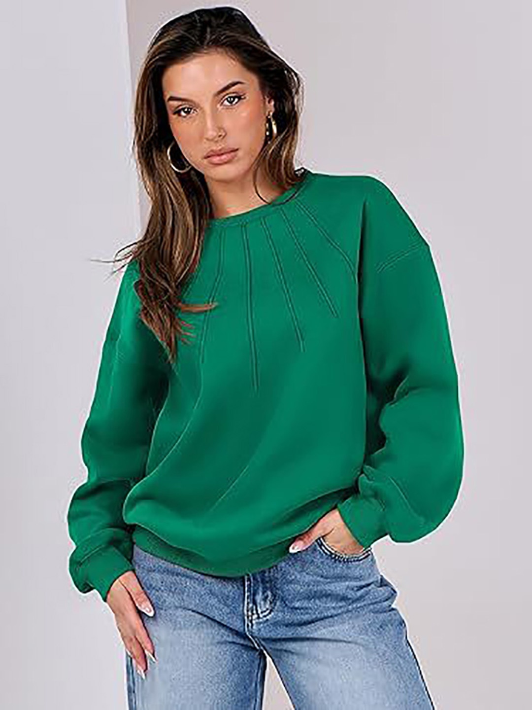 

StyleCast x Revolte Women Round Neck Solid Sweatshirt, Green