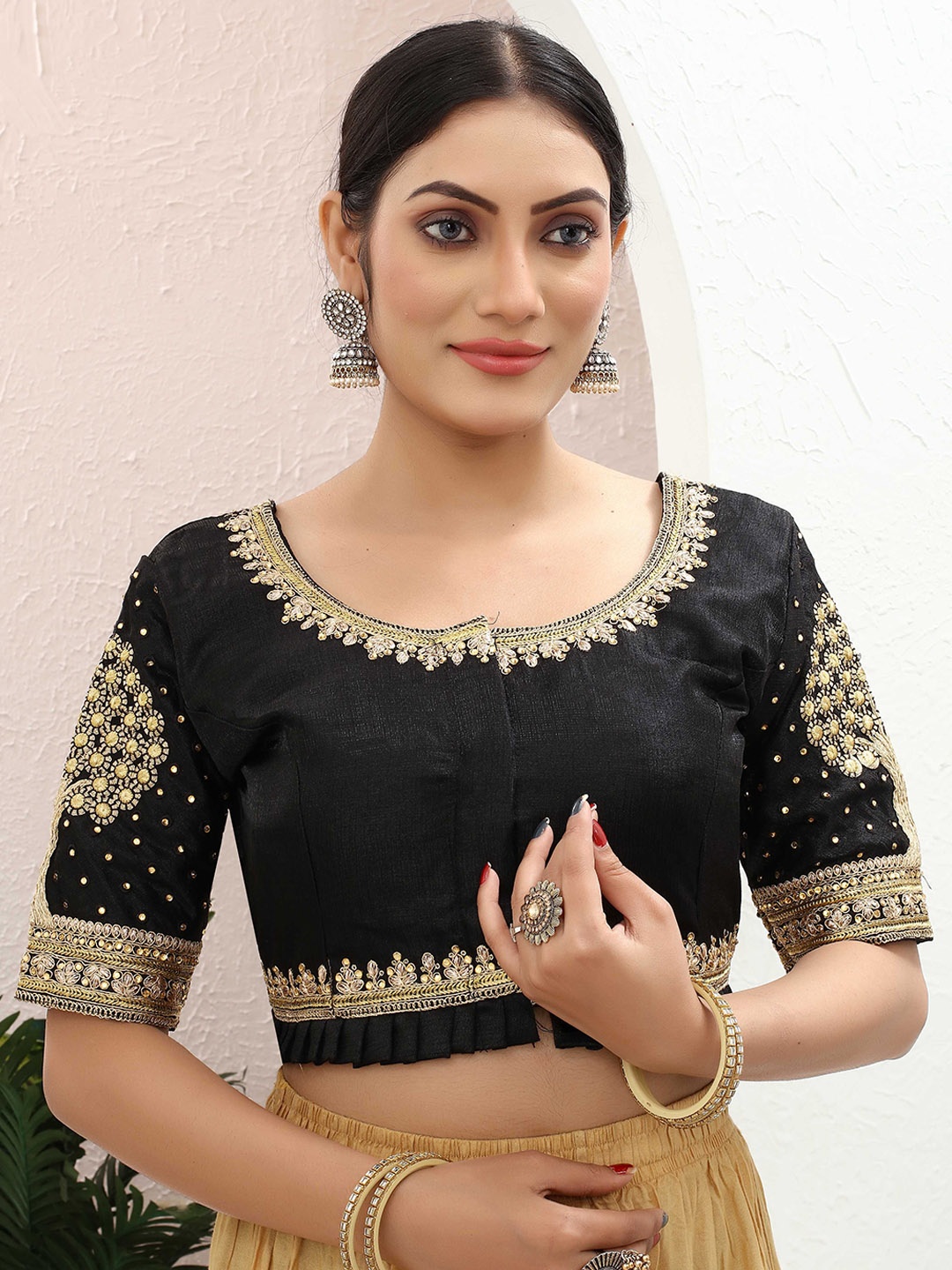 

Krimmple Embellished Beads and Stones Saree Blouse, Black