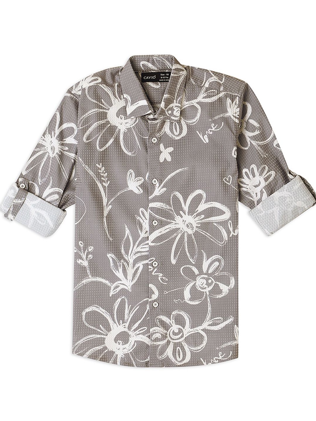 

CAVIO Boys Comfort Spread Collar Floral Printed Cotton Casual Shirt, Grey