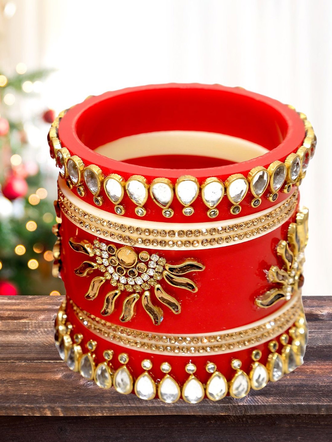 

Zindura Set Of 2 Gold-Plated Kundan-Studded Bangles, Red