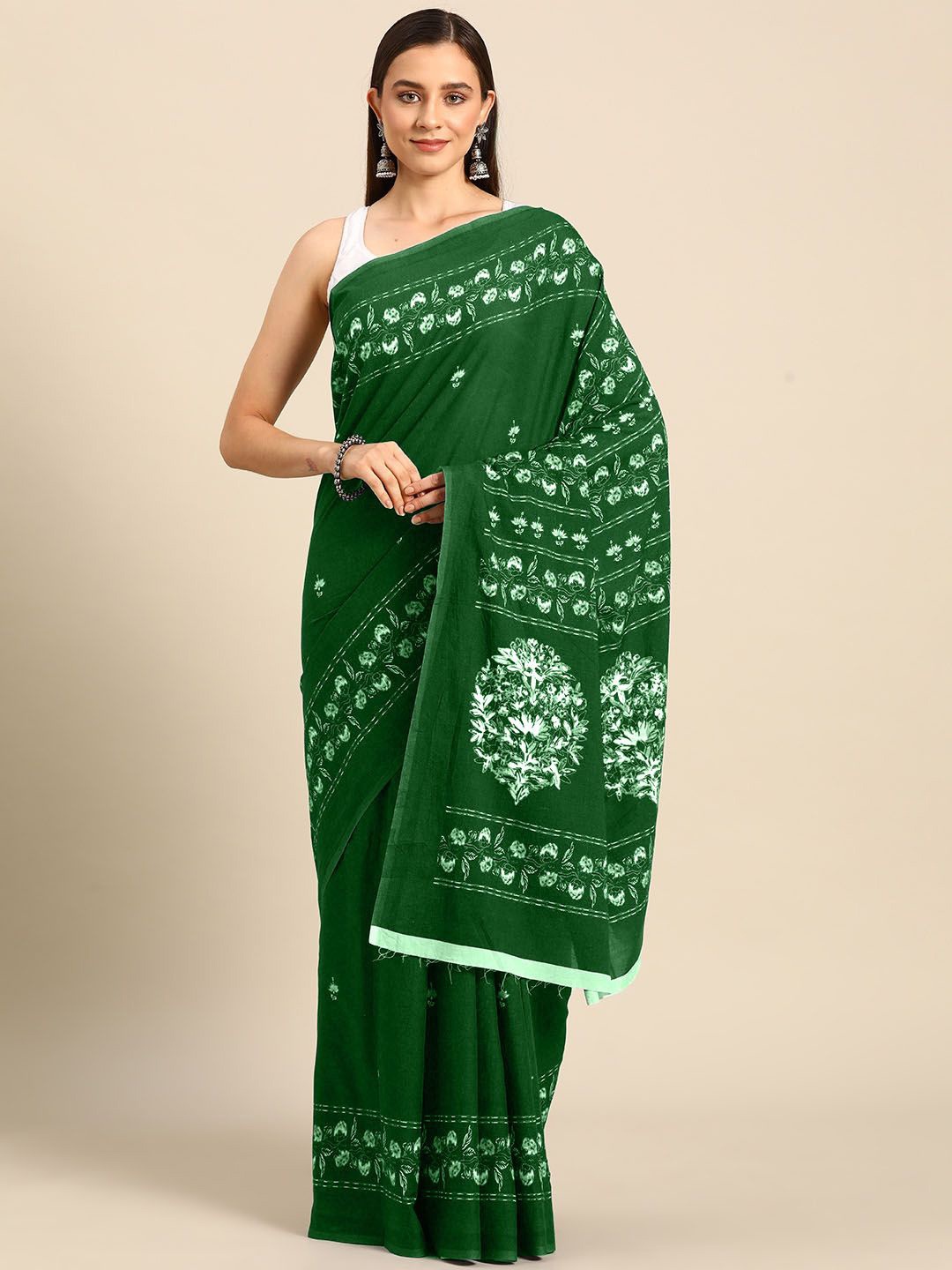

BUTA BUTI Floral Pure Cotton Saree, Green