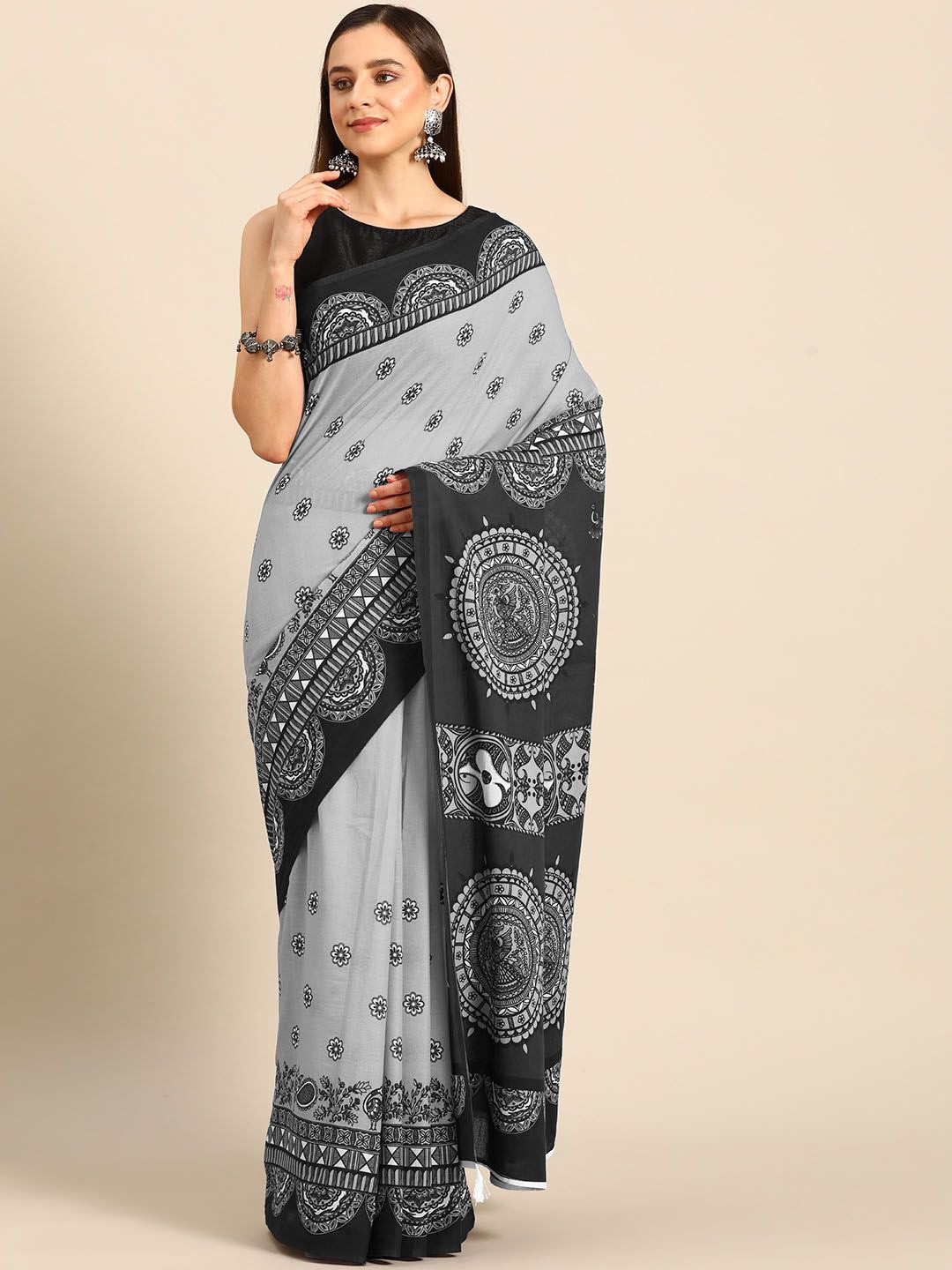

BUTA BUTI Ethnic Motifs Printed Pure Cotton Saree, Grey