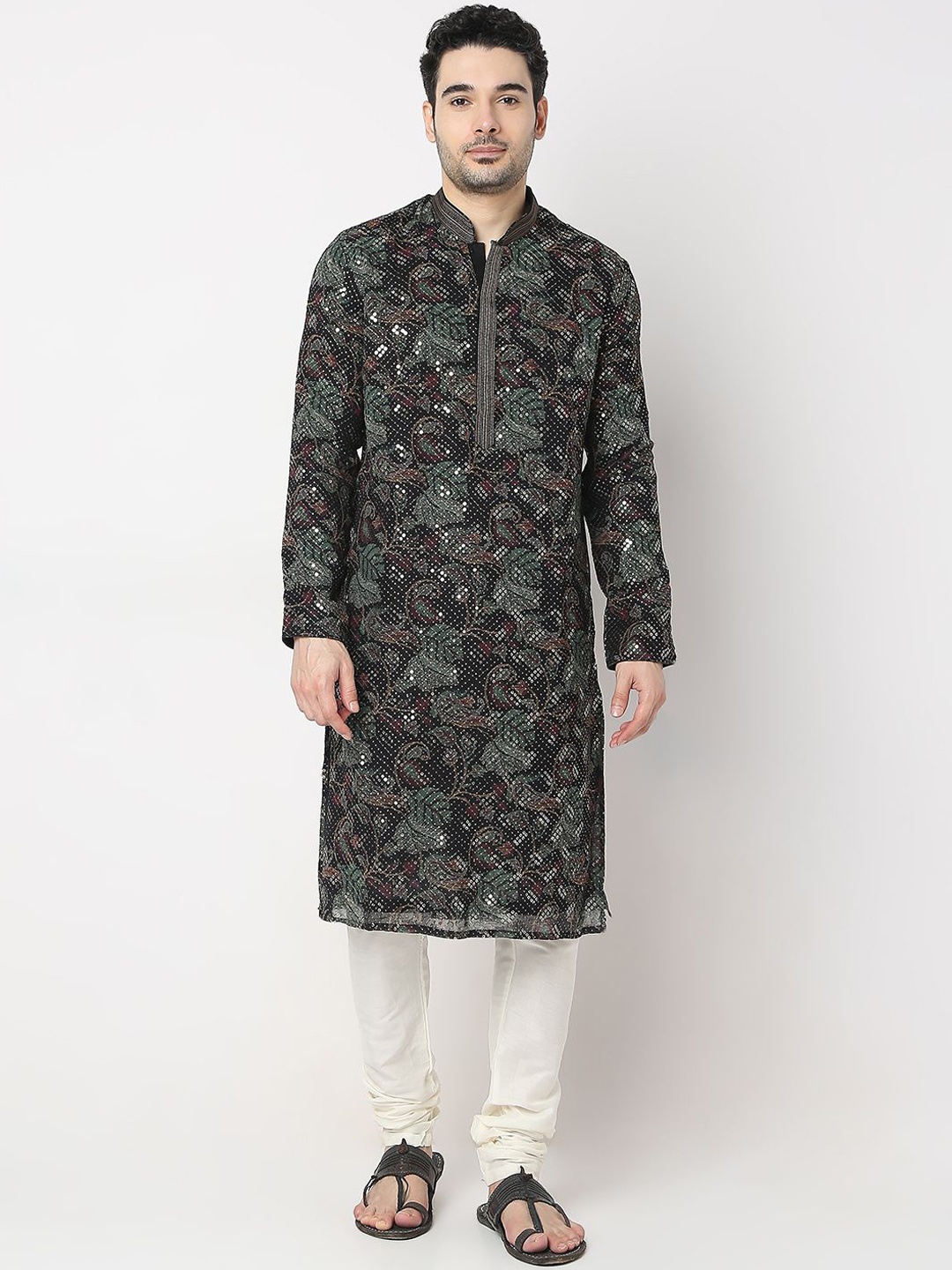 

Ethnicity Ethnic Motifs Embroidered Sequined Kurta With Churidar, Black