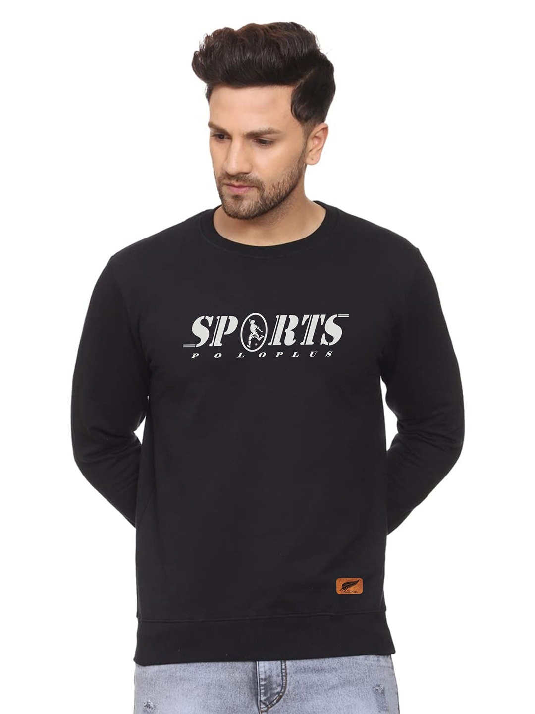 

Polo Plus Men Typography Printed Round Neck Sweatshirt, Black