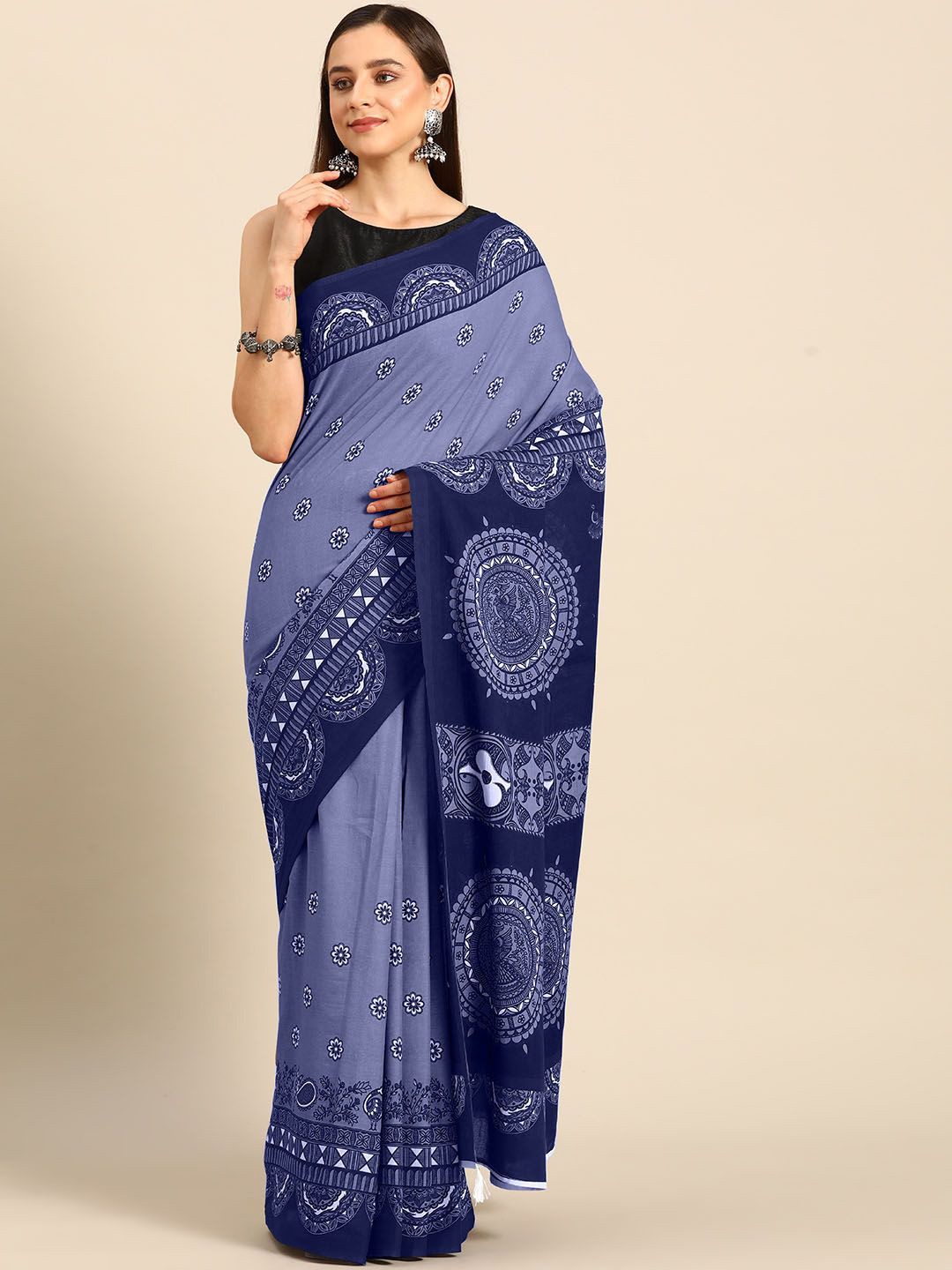 

BUTA BUTI Floral Printed Pure Cotton Saree, Blue