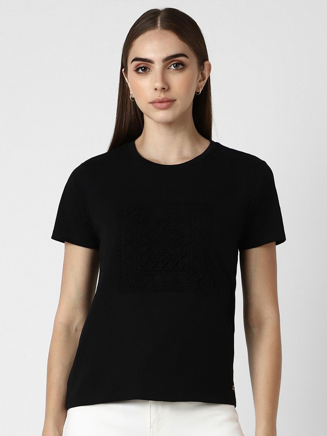 

Van Heusen Woman Solid Round Neck Pure Cotton T-shirt, Black