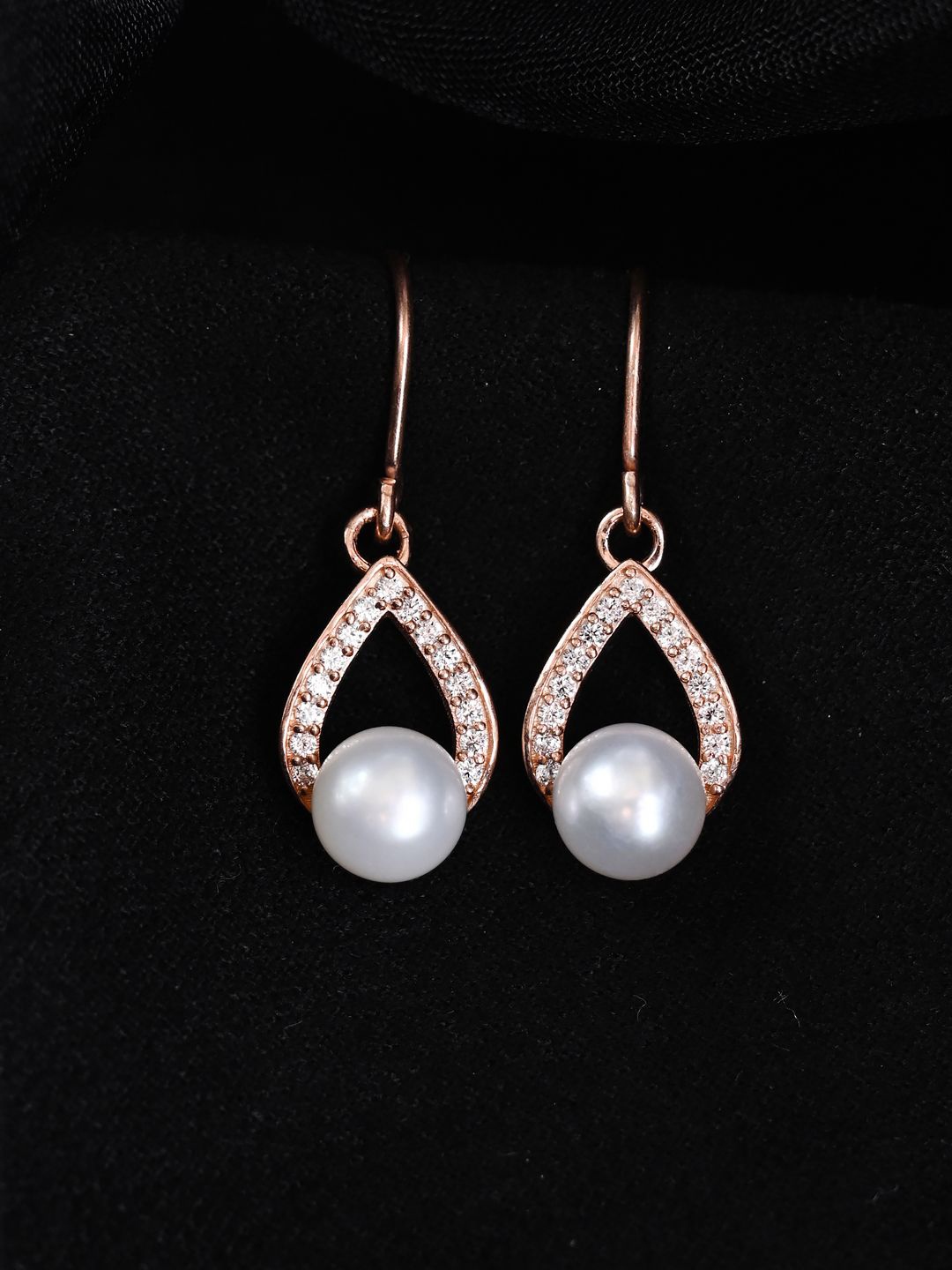 

Clara 92.5 Sterling Silver Contemporary Pearls Drop Earrings, Rose gold