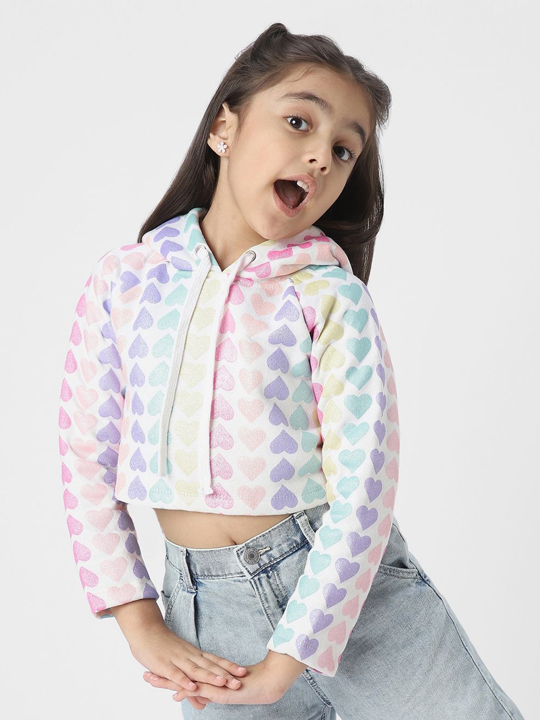 

Nauti Nati Girls All Hearts Printed Hooded Sweatshirt, White