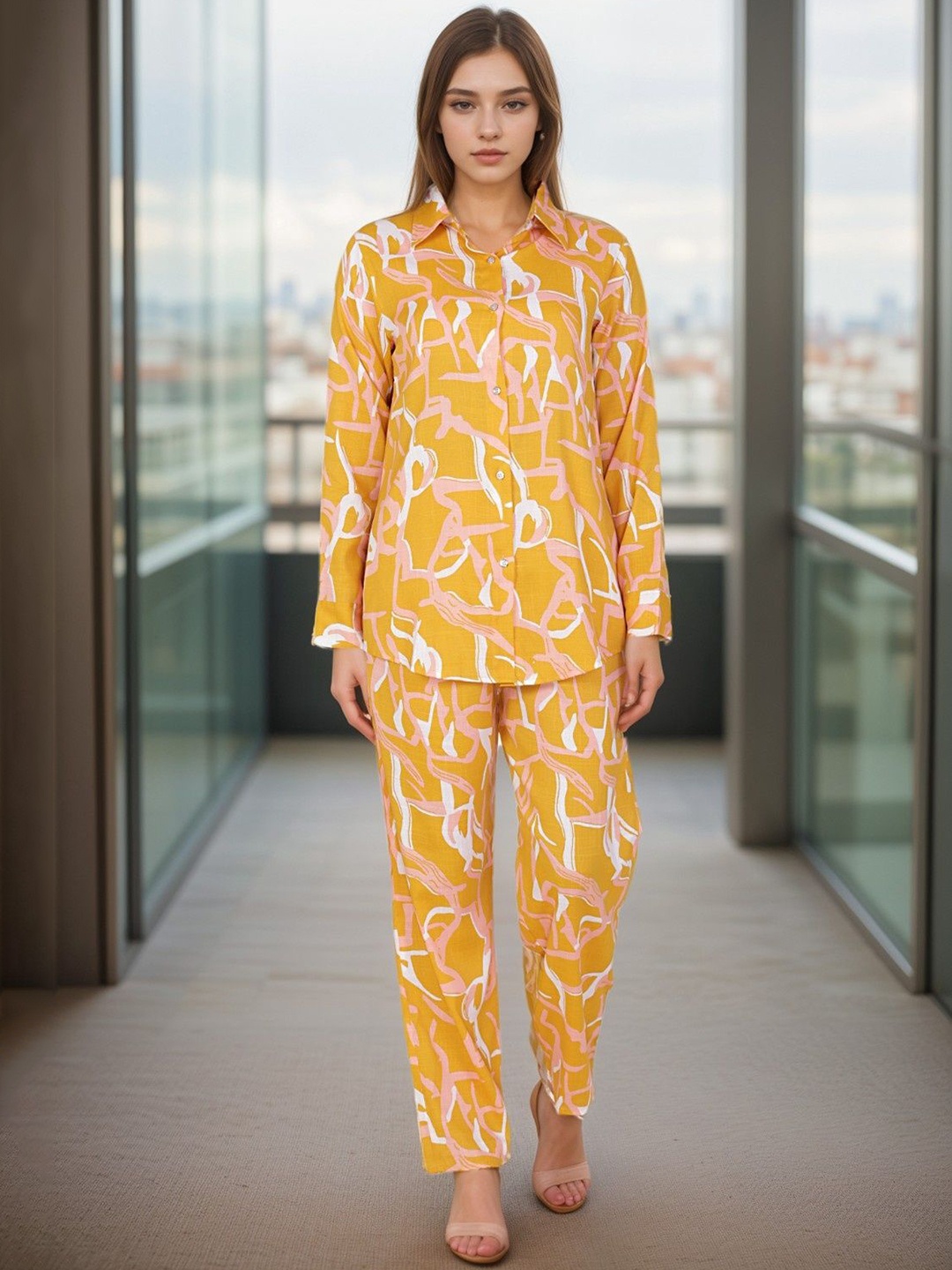 

BAESD Printed Shirt With Trouser, Yellow