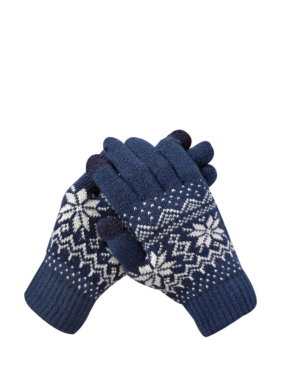 

LOOM LEGACY Men Patterned Acrylic Winter Gloves, Navy blue