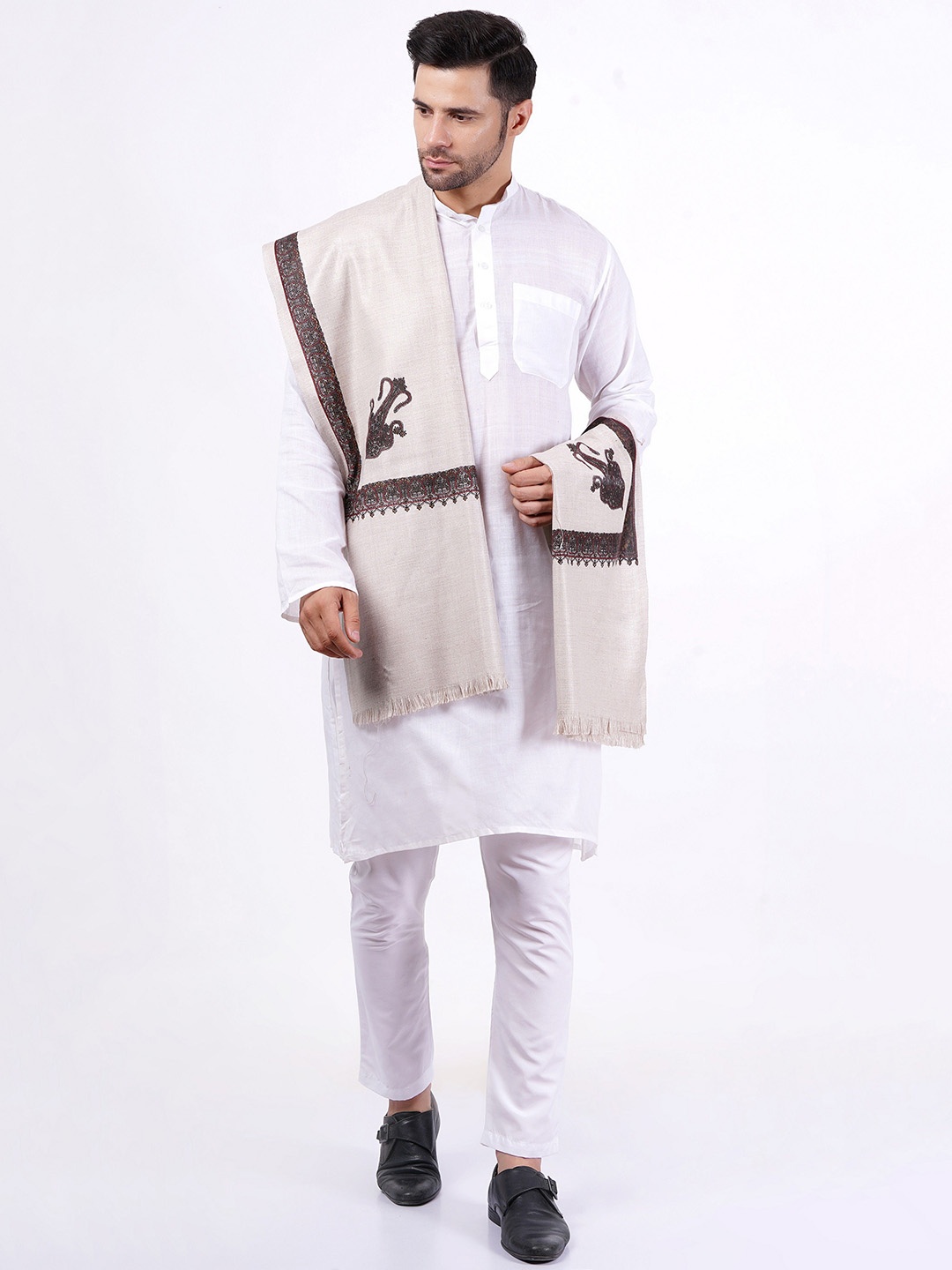 

Vrinde Ethnic Motifs Woven Design Shawl, Grey
