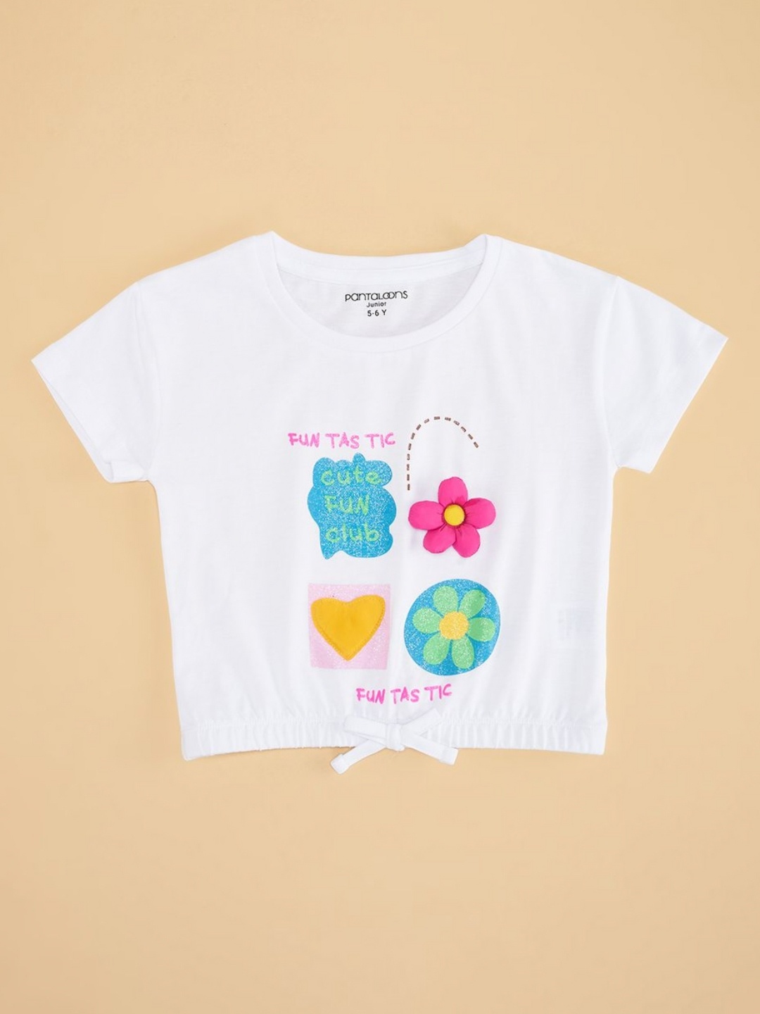 

Pantaloons Junior Girls Graphic Printed Round Neck Cotton Relaxed Fit T-shirt, White