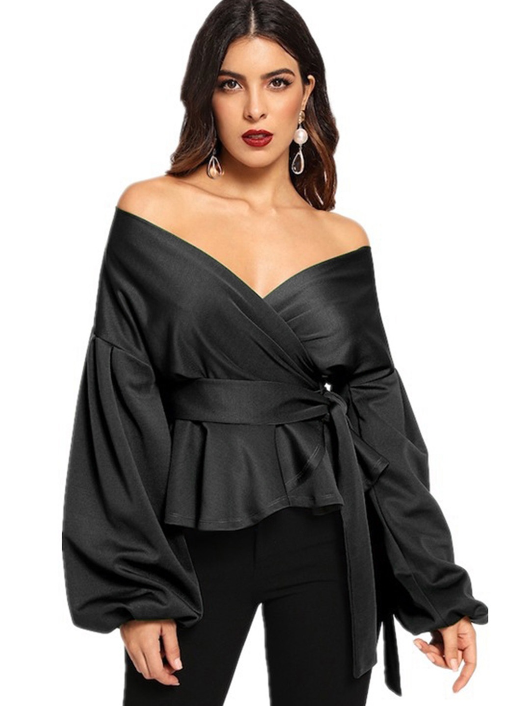 

LULU & SKY Women Solid Off-Shoulder Top, Black