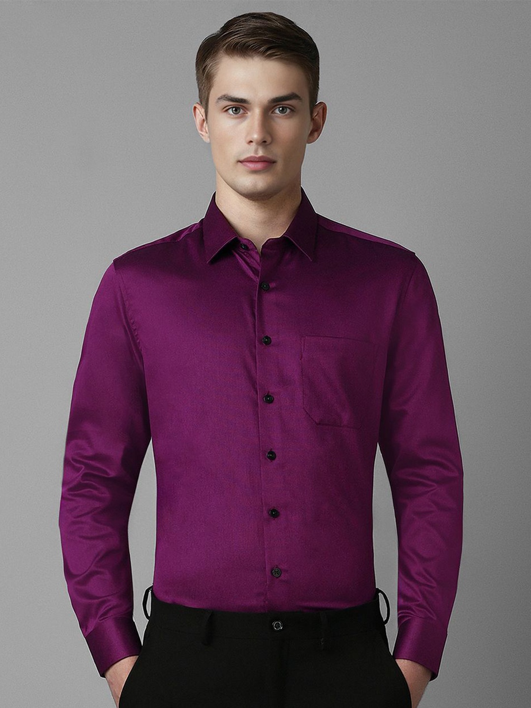 

Louis Philippe Men Spread Collar Solid Cotton Slim Fit Formal Shirt, Purple