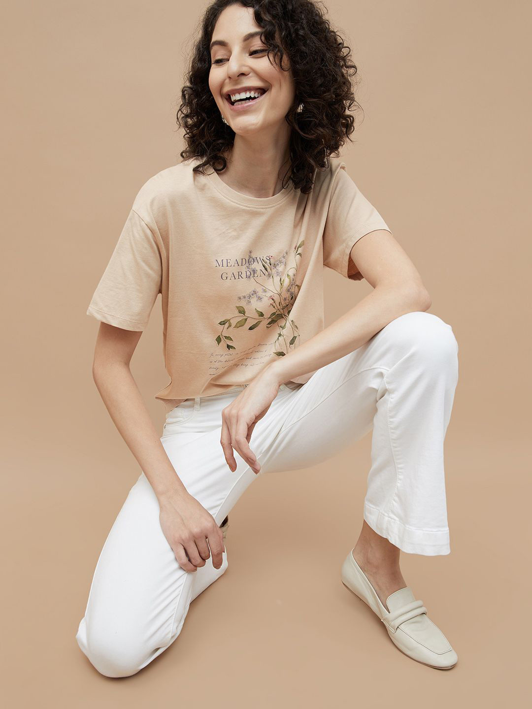 

Fame Forever by Lifestyle Women Typography Printed Round Neck Cotton Top, Beige