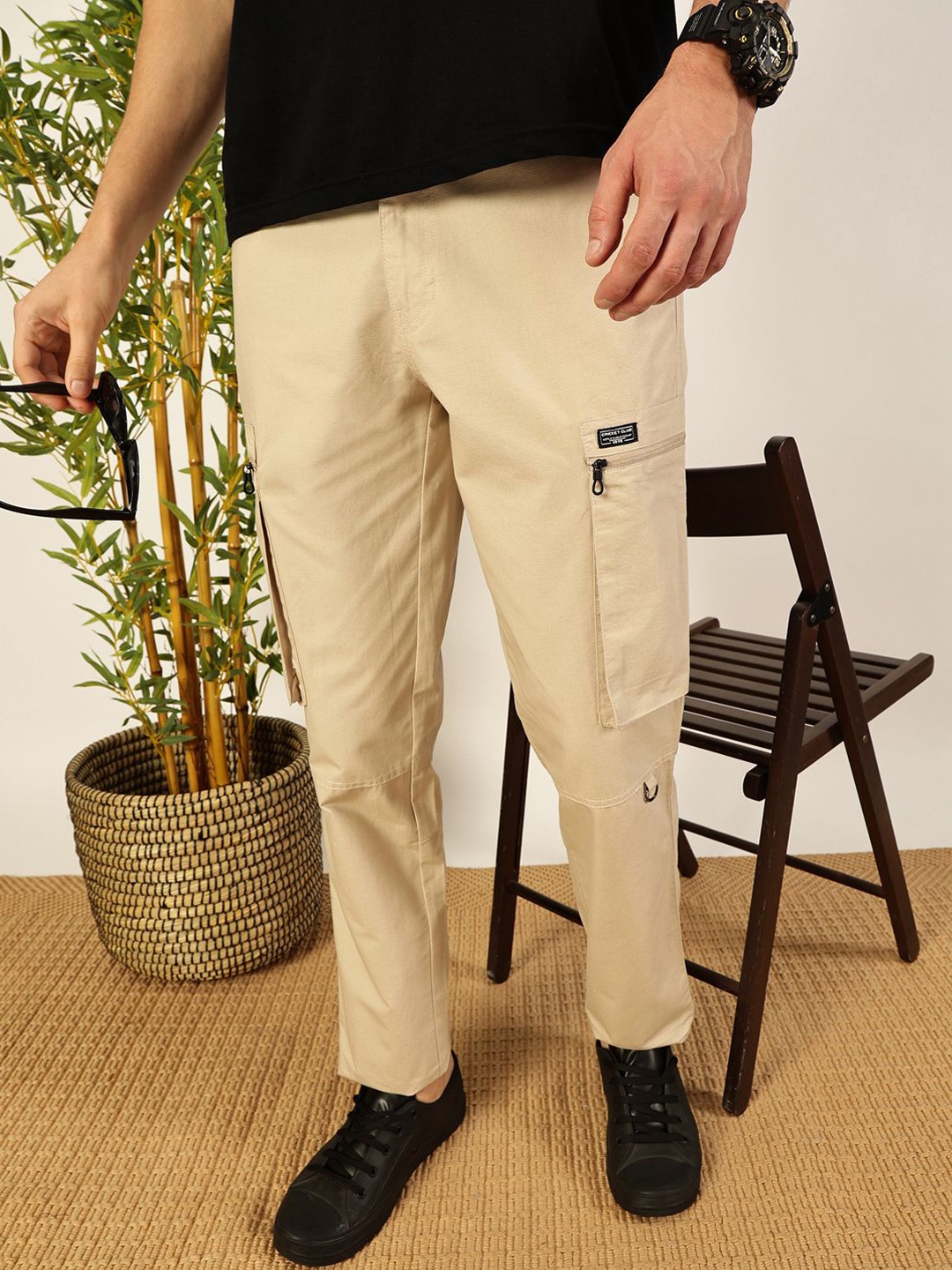 

Thomas Scott Men Smart Easy Wash Cargo Trousers, Beige