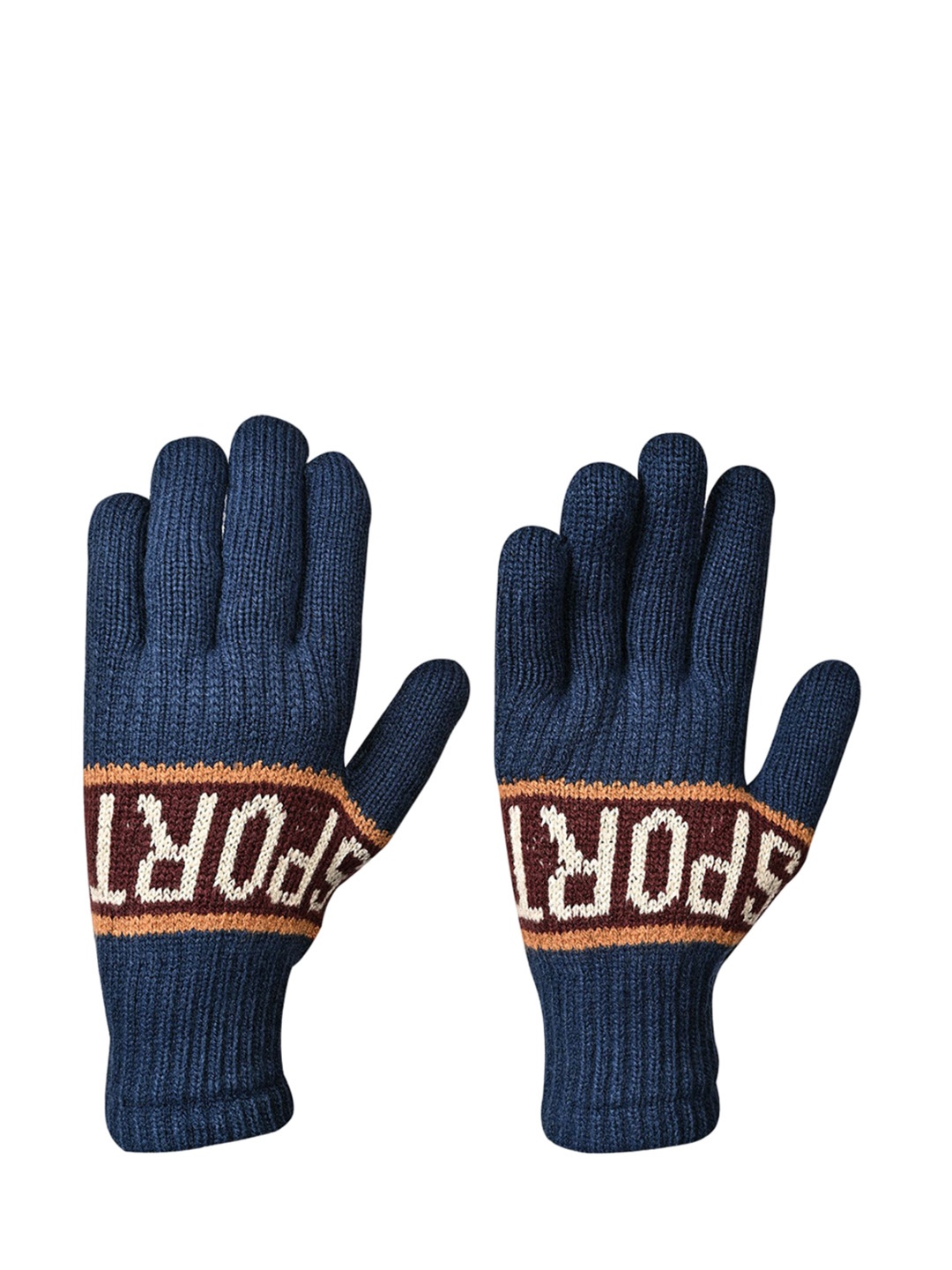 

LOOM LEGACY Men Patterned Acrylic Winter Gloves, Navy blue
