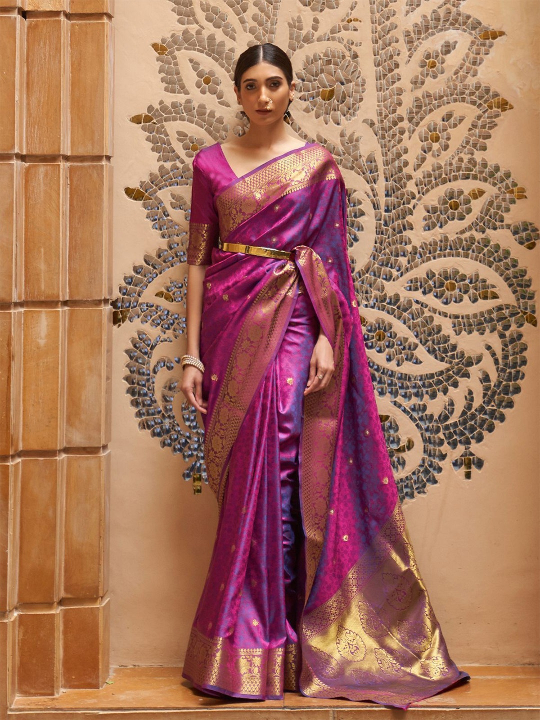 

ODETTE Woven Design Zari Saree, Purple