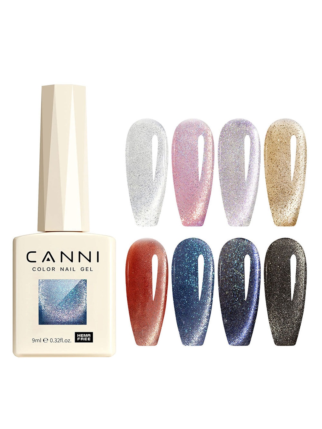 

CANNI Set Of 8 Hema Free Gel Polish-9ml Each-Interstellar Cat Eye Collection-13031Ek, Pink