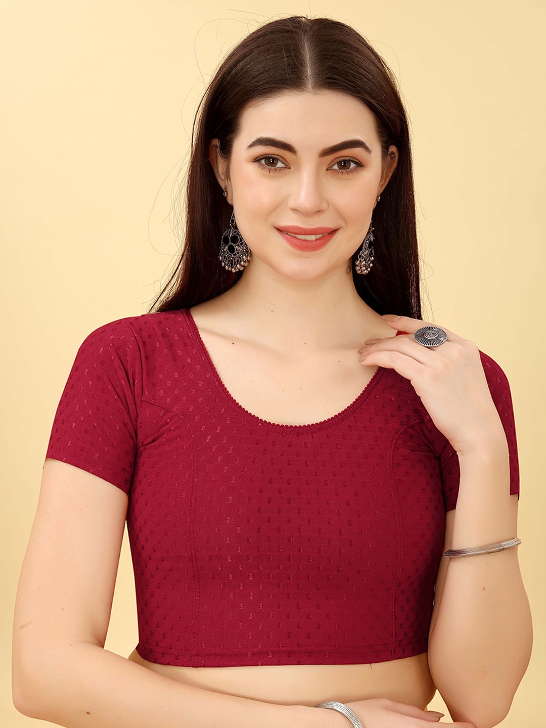

Krimmple Woven Design Saree Blouse, Maroon