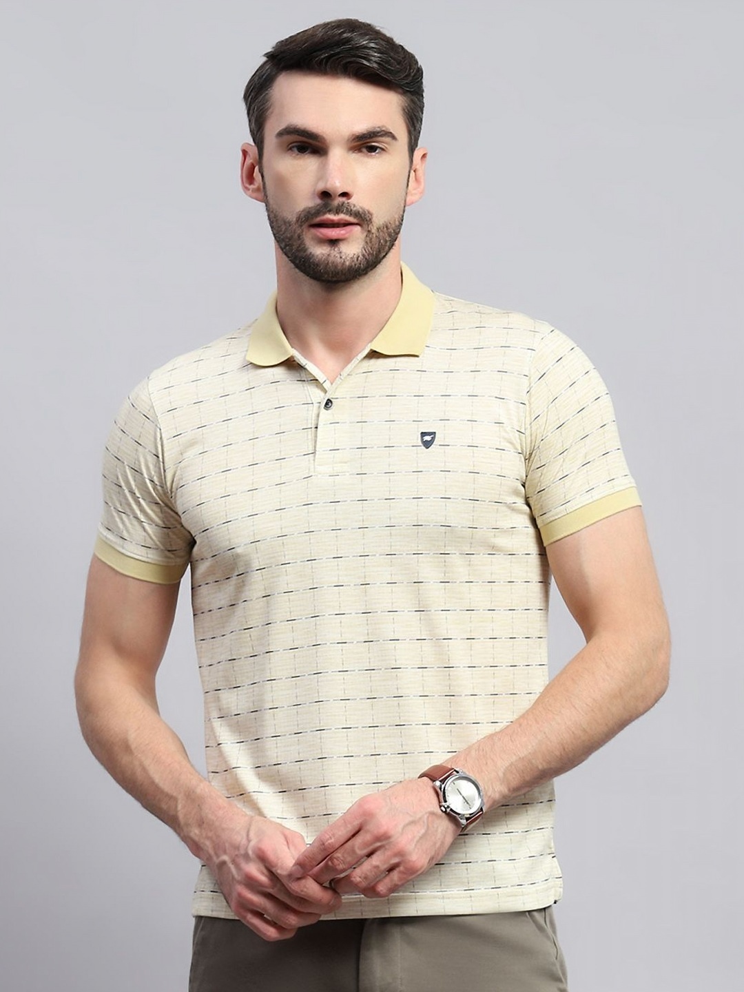 

Monte Carlo Men Checked Polo Collar Cotton T-shirt, Yellow