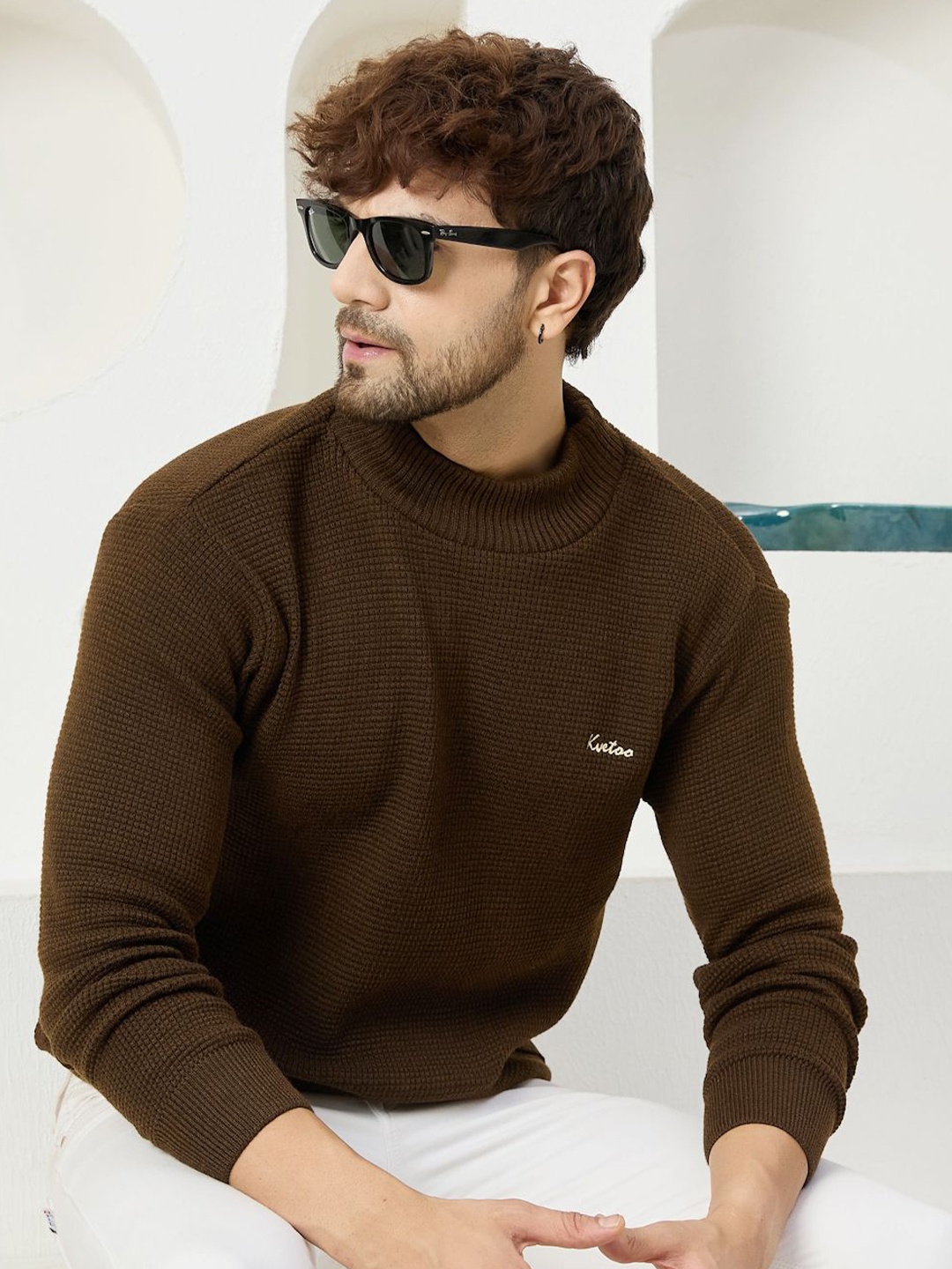 

KVETOO Men Pullover Sweater, Brown