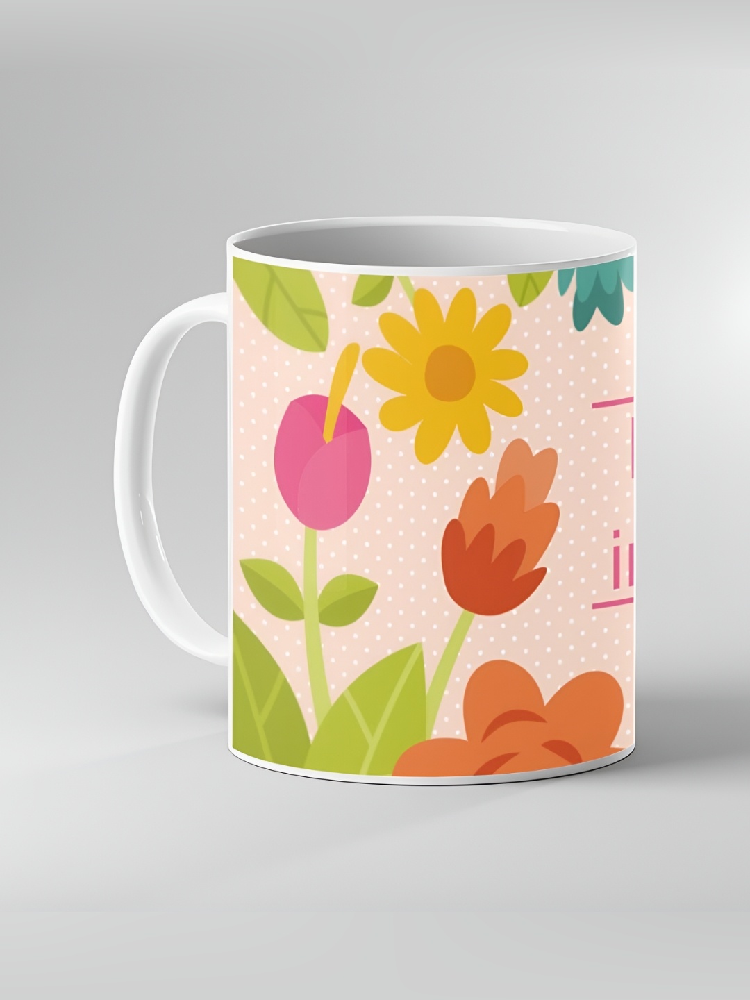 

Keviv White & Pink Printed Ceramic Coffee Mug 325 ml