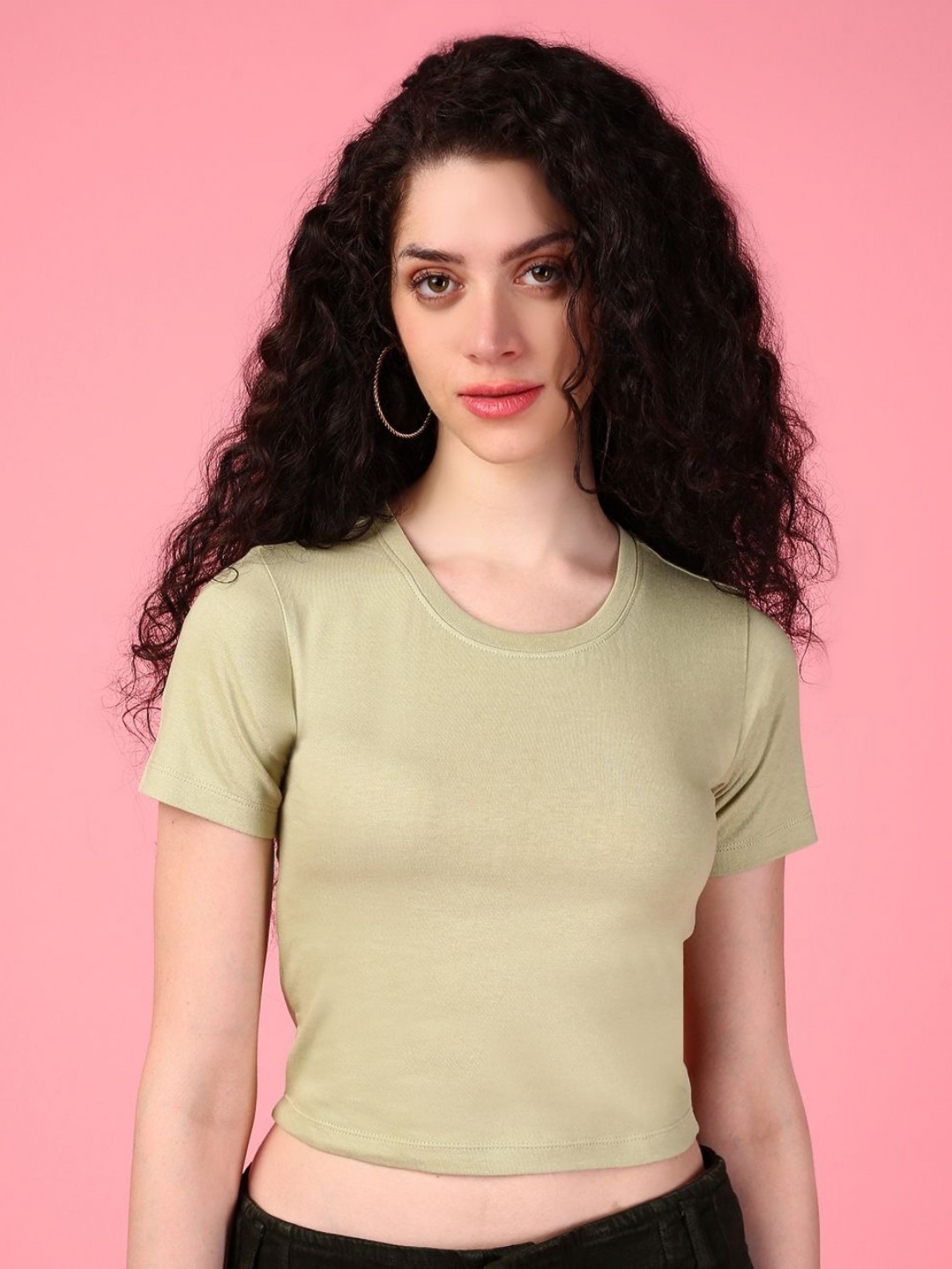

DressBerry Women Solid Round Neck Cotton Slim Fit T-shirt, Beige