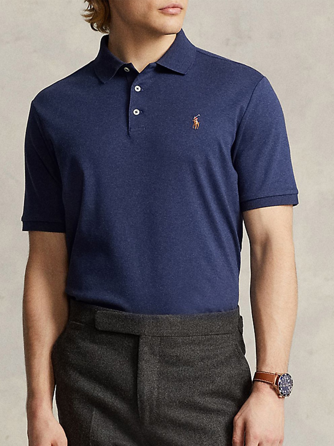 

Polo Ralph Lauren Men Solid Pure Cotton Slim Fit Polo Collar T-Shirt, Navy blue