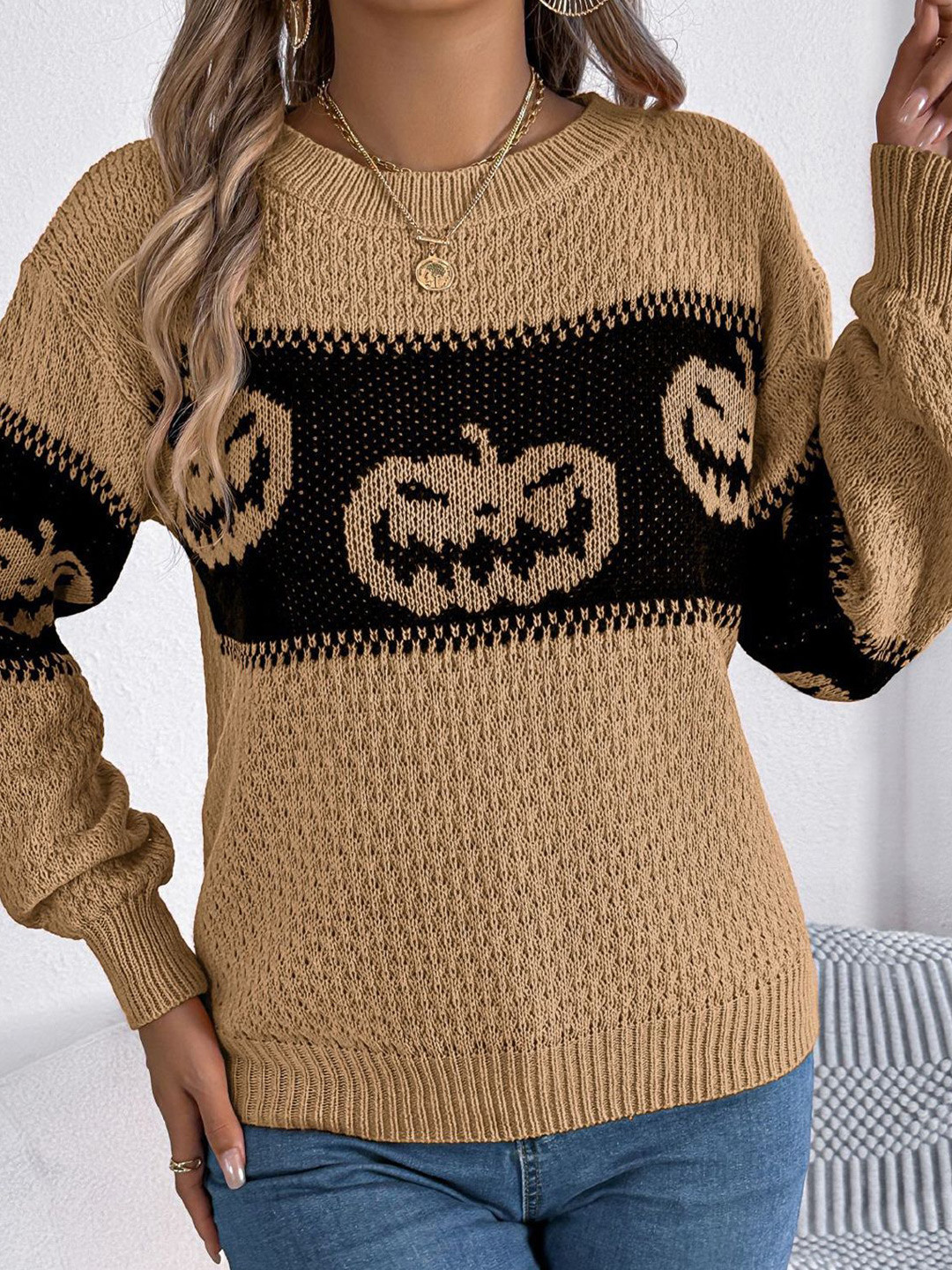 

StyleCast x Revolte Women Self Design Cable Knit Pullover, Khaki